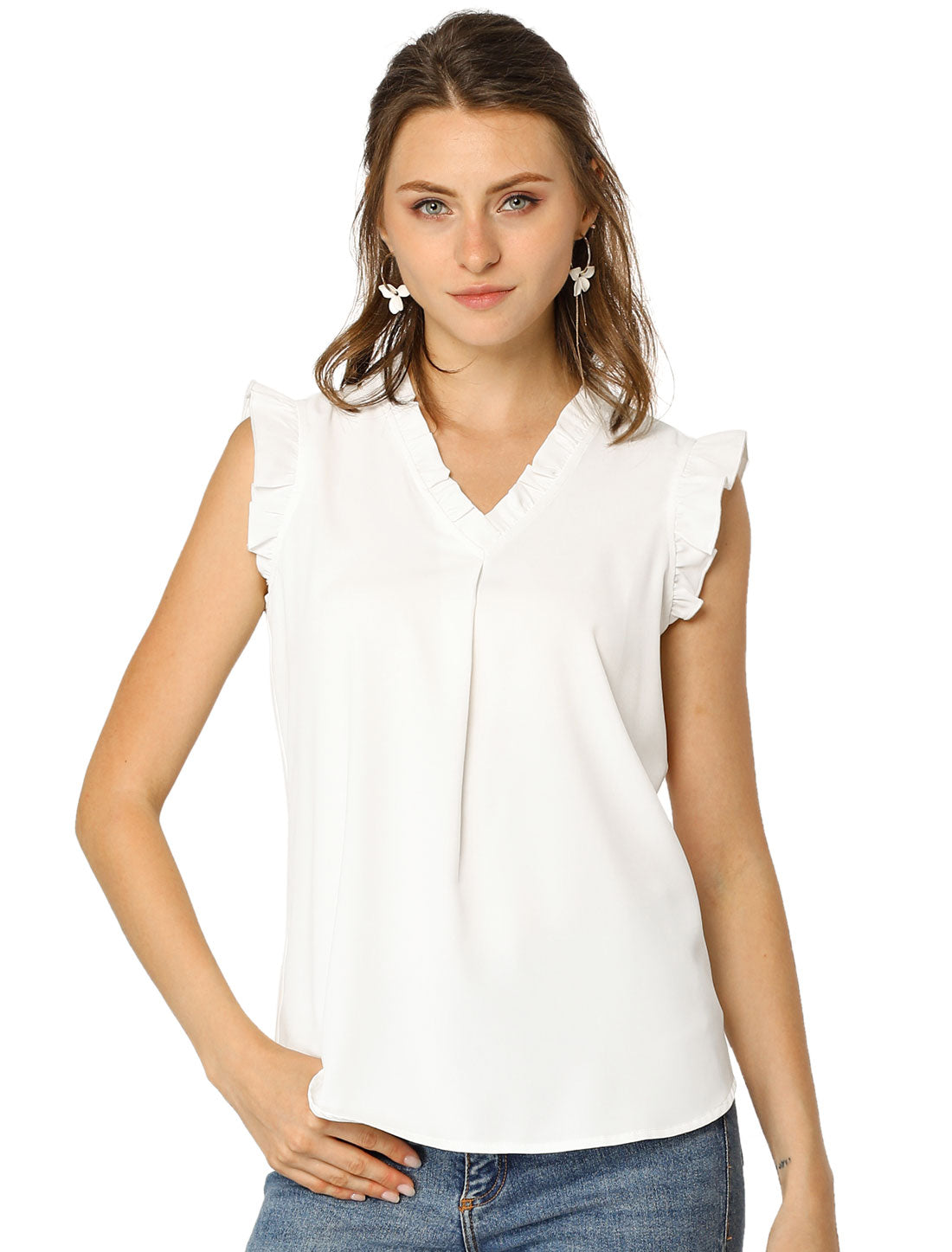 Women's Ruffled Sleeveless Blouse Work Business Top (Available in Plus Size)