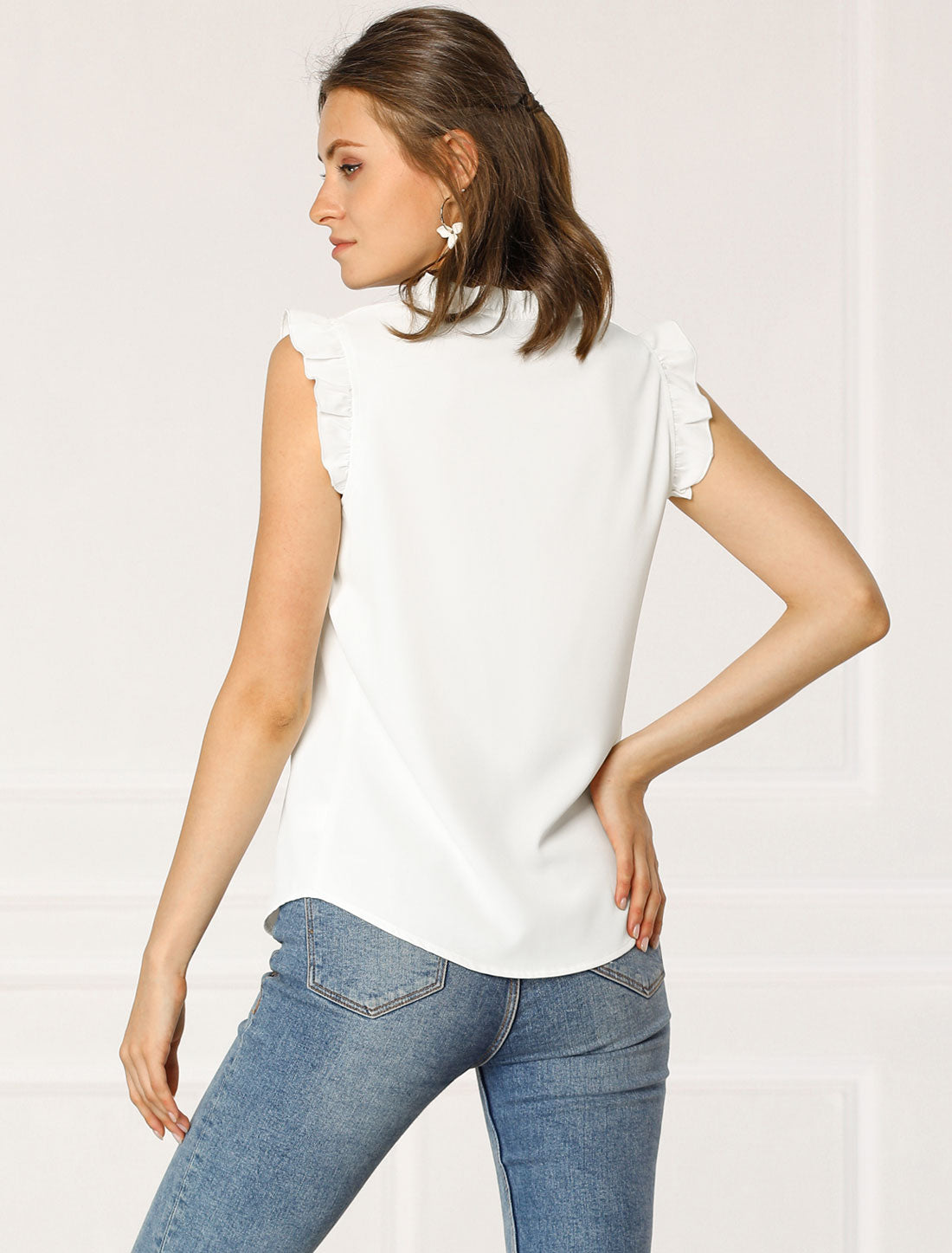 Women's Ruffled Sleeveless Blouse Work Business Top (Available in Plus Size)