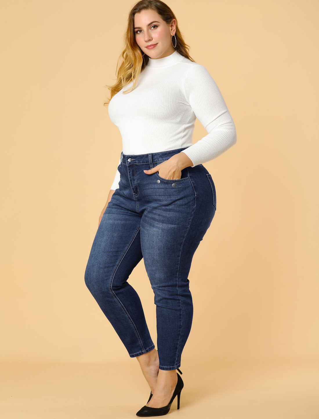 Women's Plus Size Denim Jeans Mid Rise Stretch Washed Skinny Casual Pants
