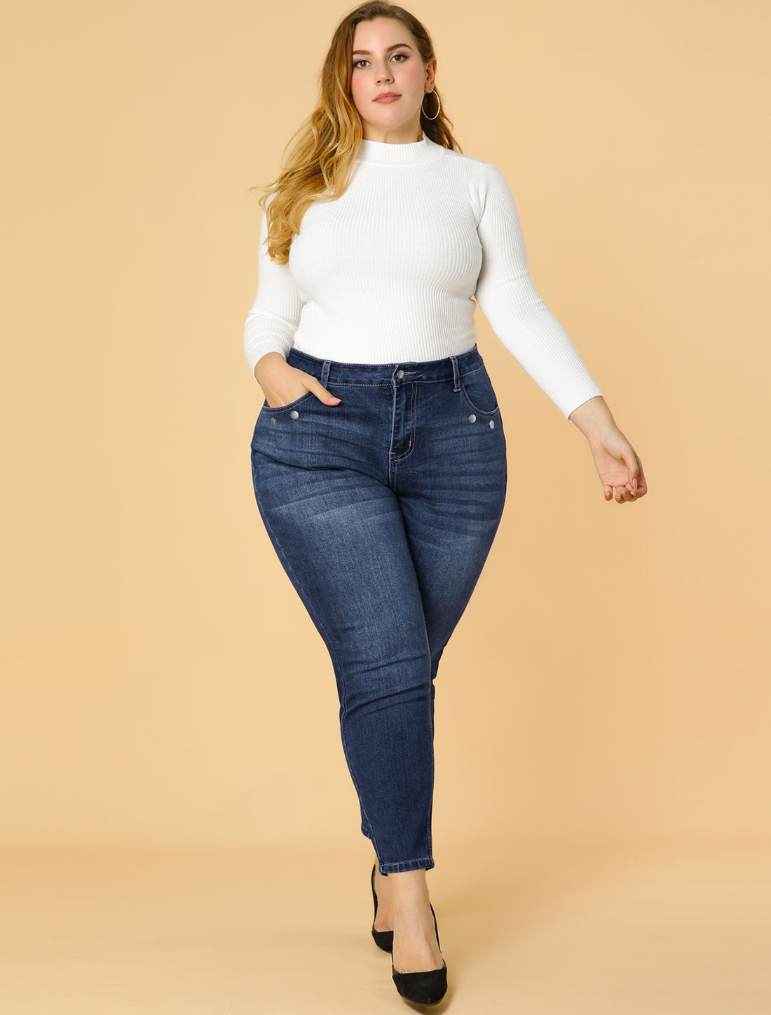Women's Plus Size Denim Jeans Mid Rise Stretch Washed Skinny Casual Pants