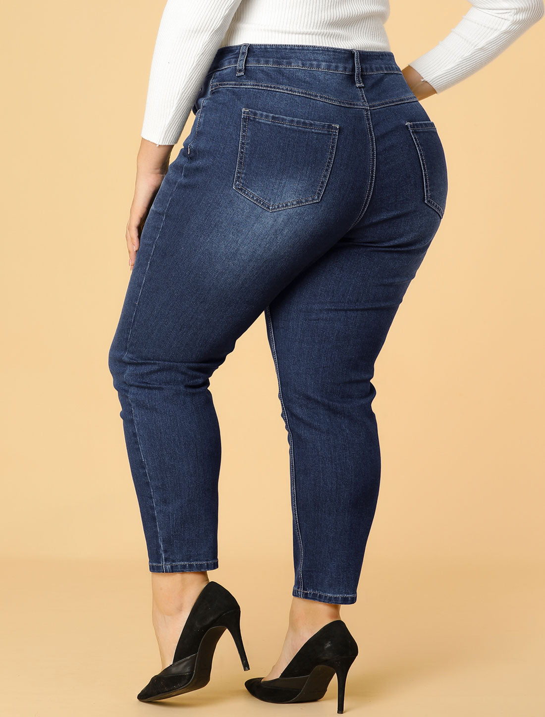 Women's Plus Size Denim Jeans Mid Rise Stretch Washed Skinny Casual Pants