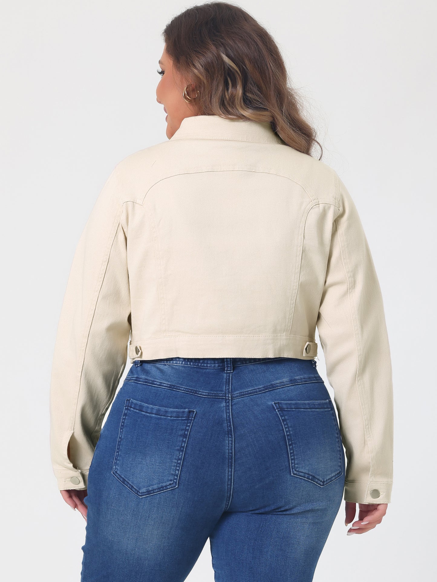 Women's Plus Size Button Closed Cropped Stitching Denim Jacket