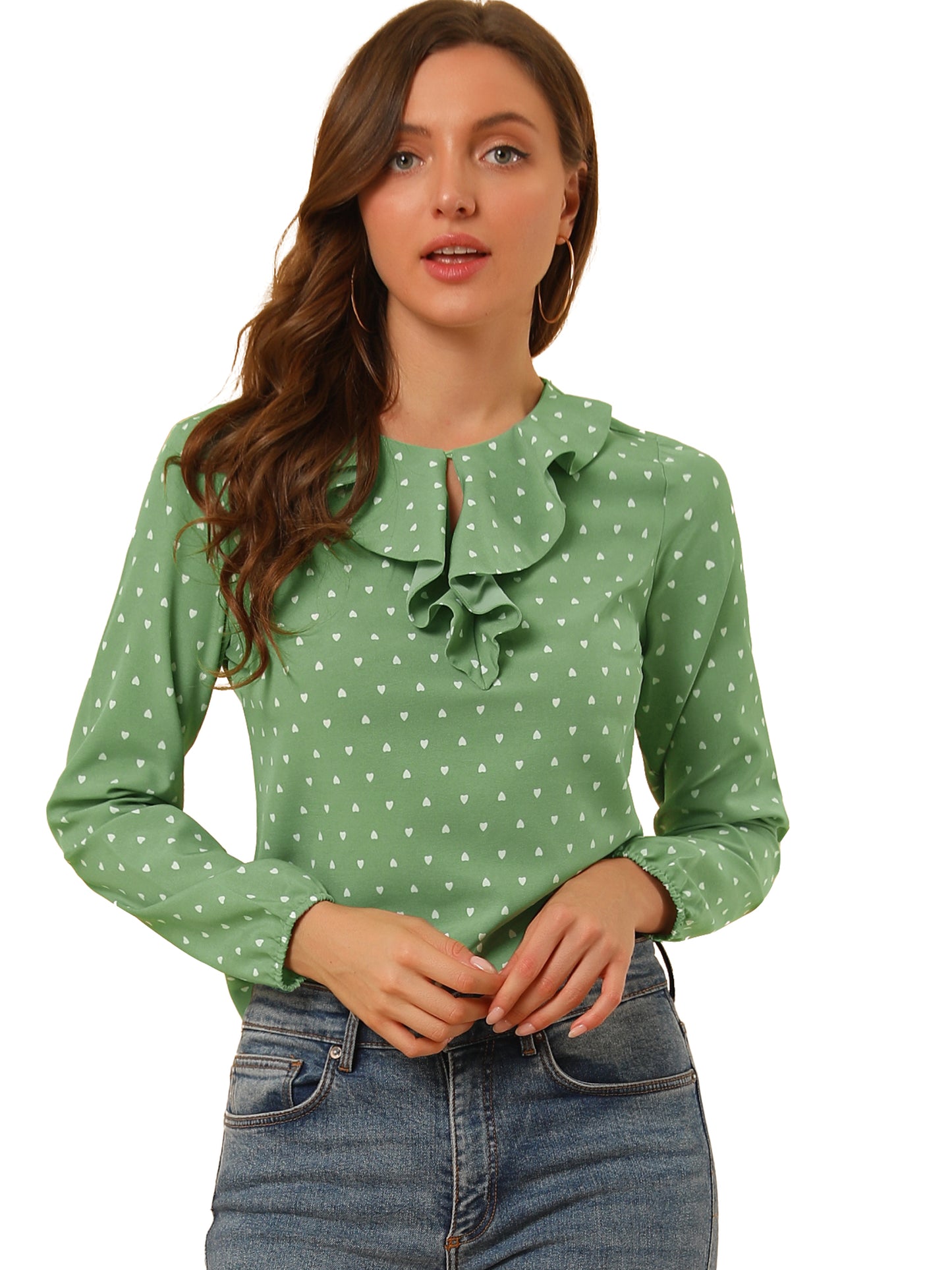 Women's Ruffle Neck Chiffon Top Long Sleeve Casual Office Blouse