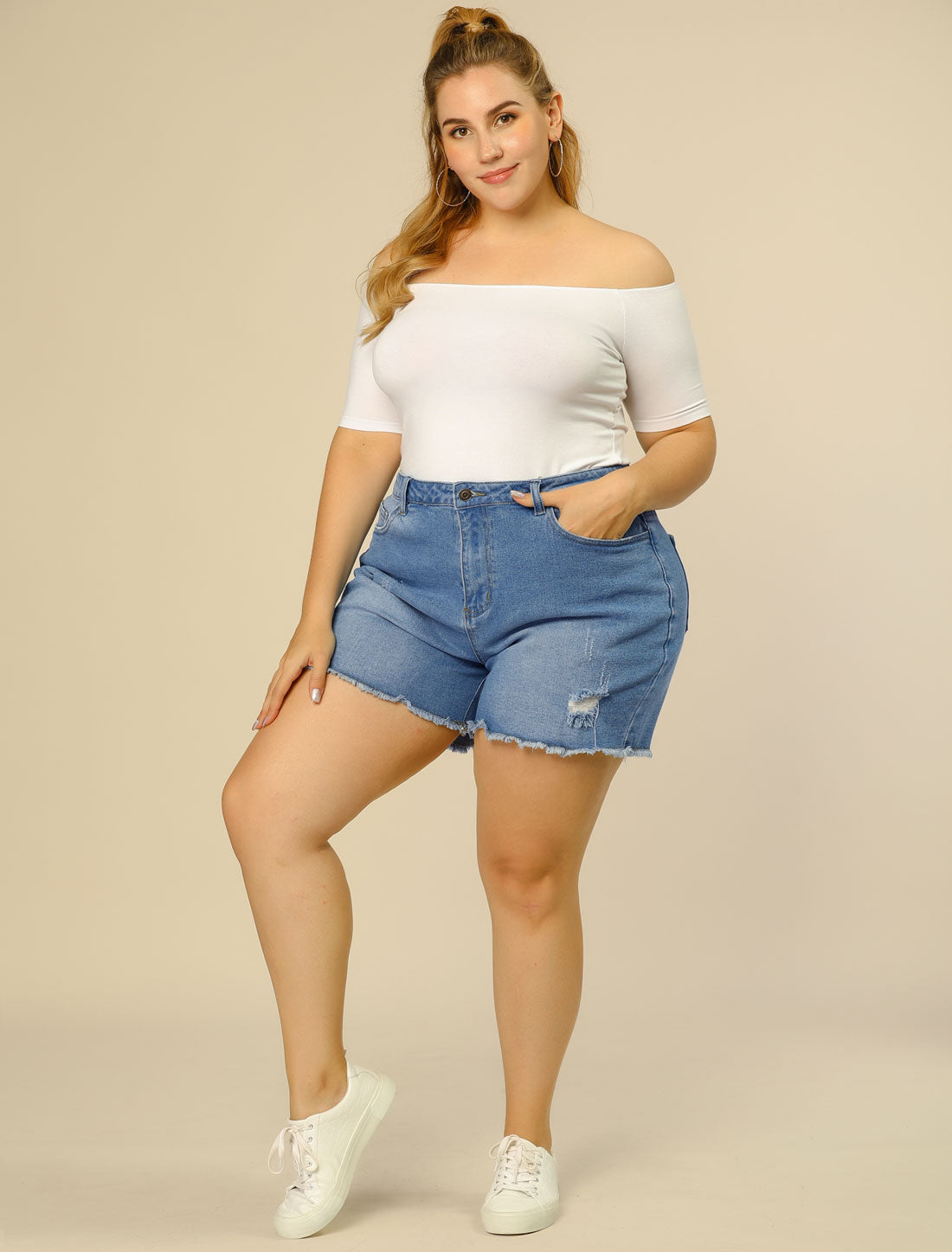 Women's High Waisted Ripped Stretchy Plus Size Denim Hot Short Summer Jean Shorts