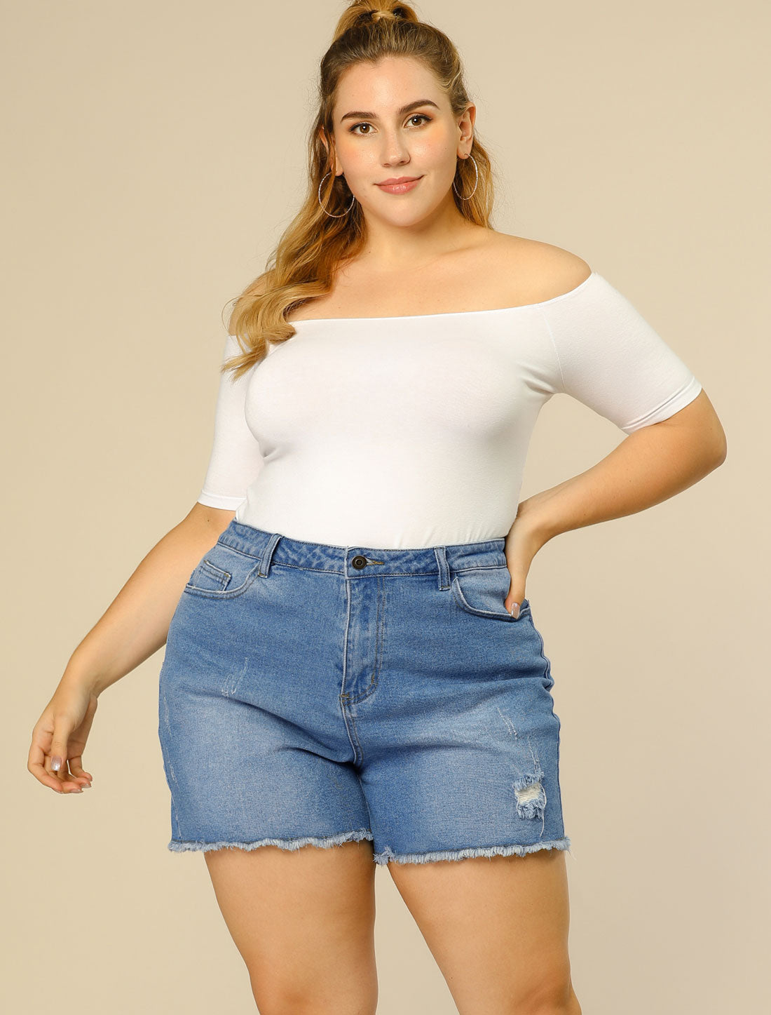 Women's High Waisted Ripped Stretchy Plus Size Denim Hot Short Summer Jean Shorts