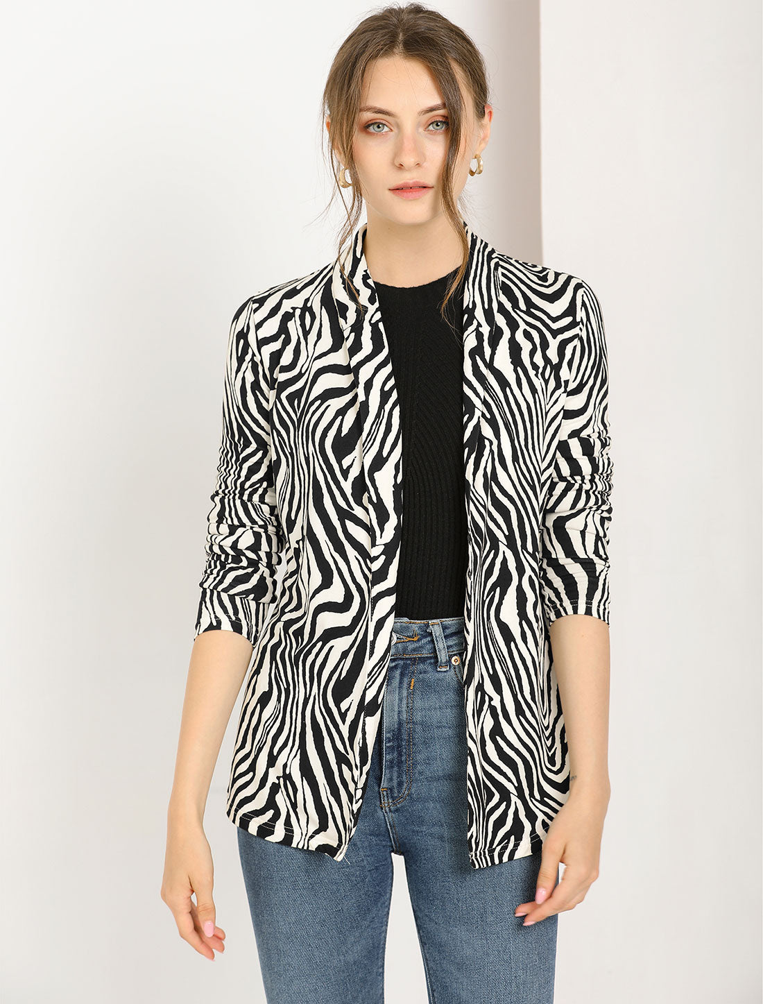 Cárdigan de punto recto con cuello chal y mangas largas para mujer (disponible en tallas grandes)
