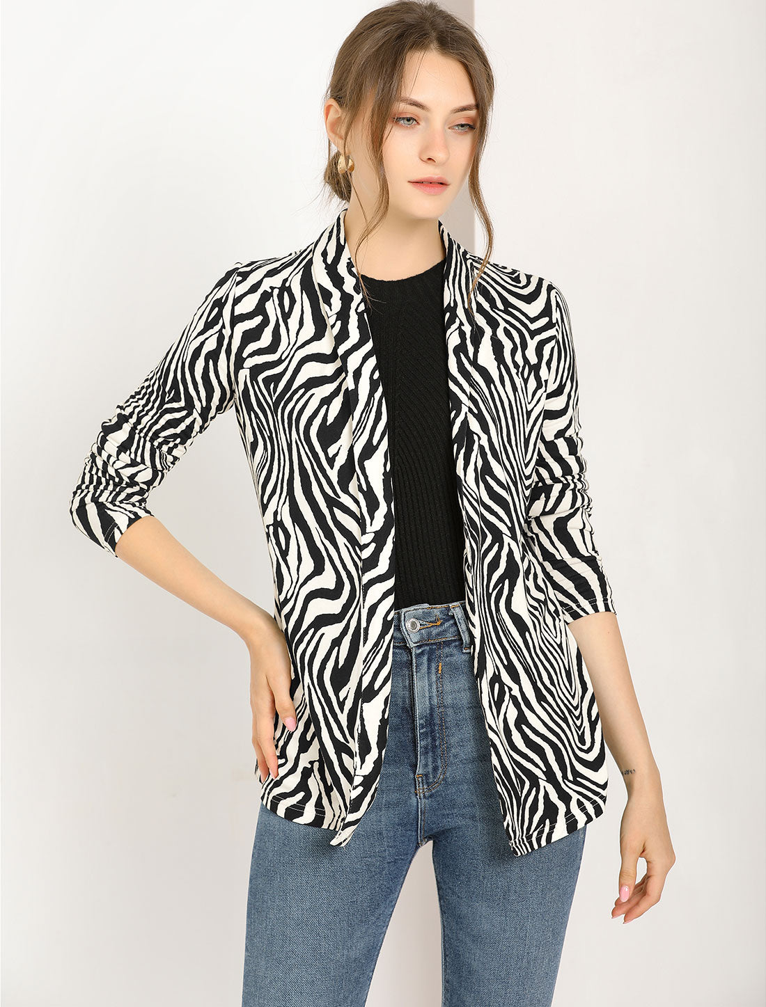 Cárdigan de punto recto con cuello chal y mangas largas para mujer (disponible en tallas grandes)