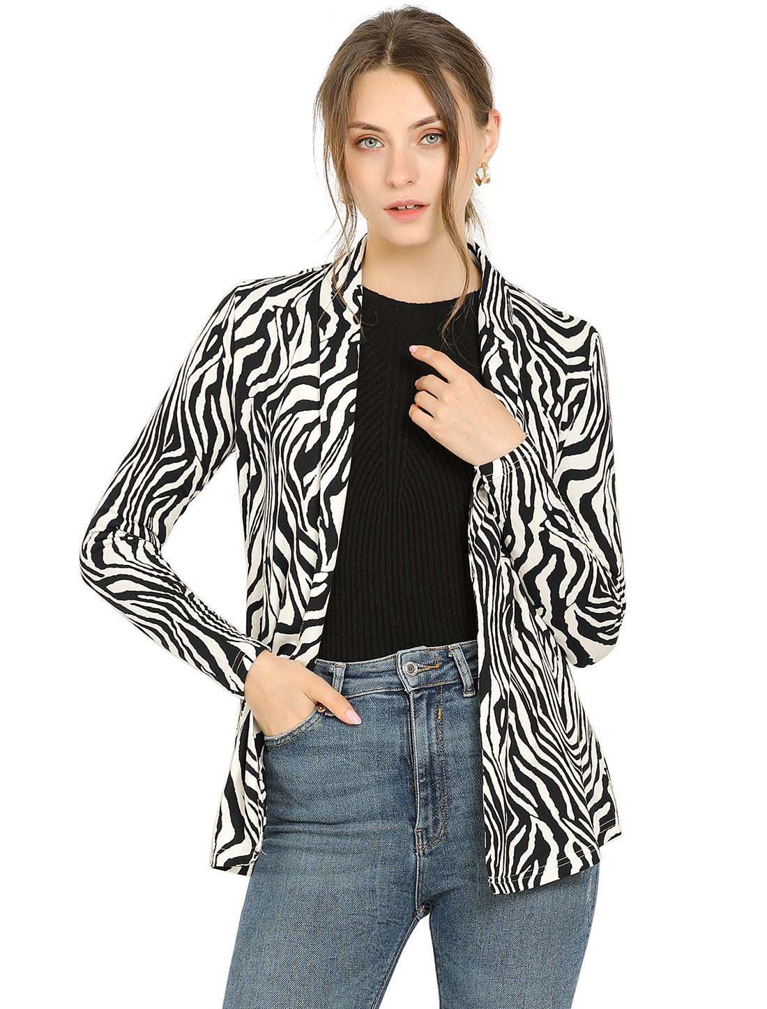 Cárdigan de punto recto con cuello chal y mangas largas para mujer (disponible en tallas grandes)