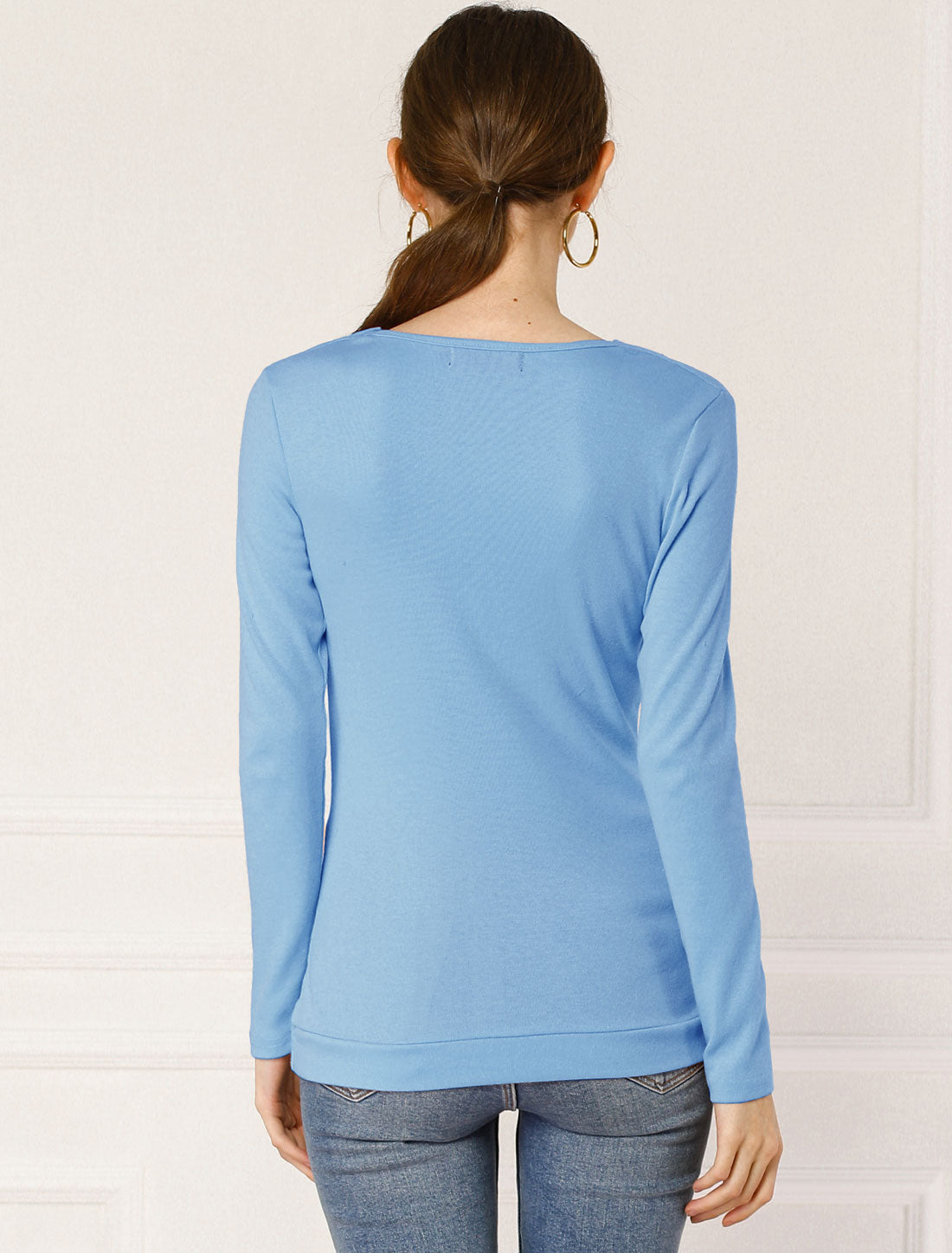 Women's Cowl Neck Long Sleeves Buttons Decor Ruched Top