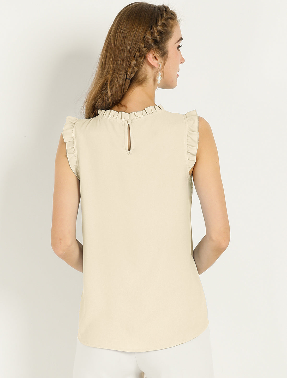 Women's Business Casual Sleeveless Ruffle Blouse Top