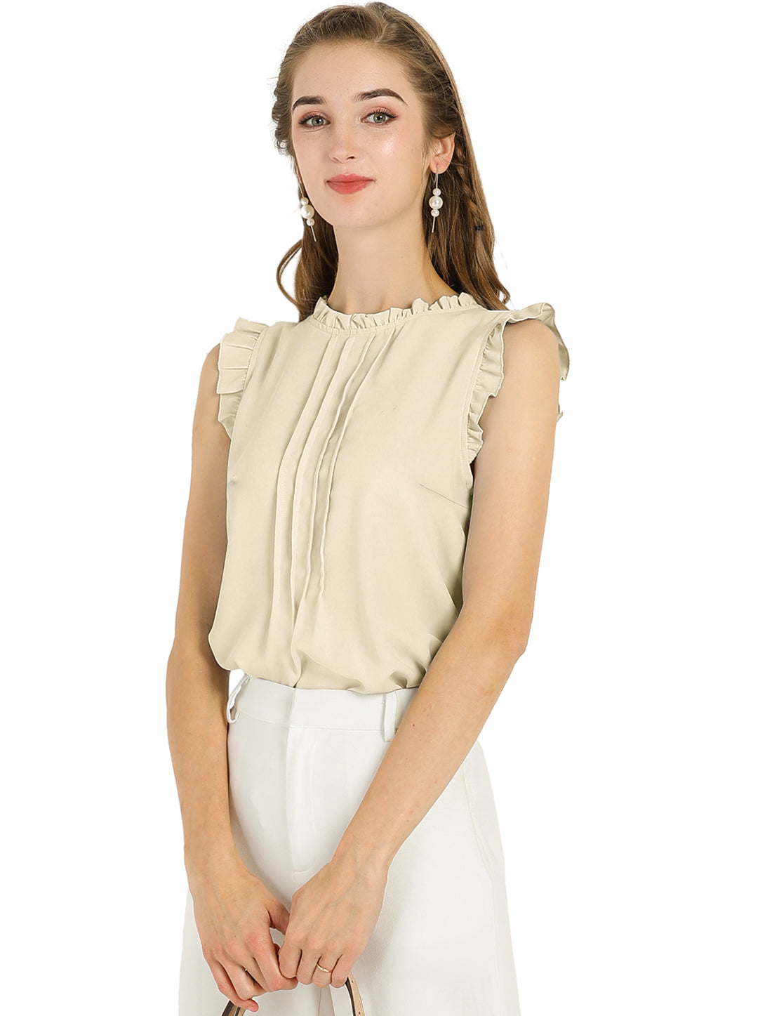 Women's Business Casual Sleeveless Ruffle Blouse Top