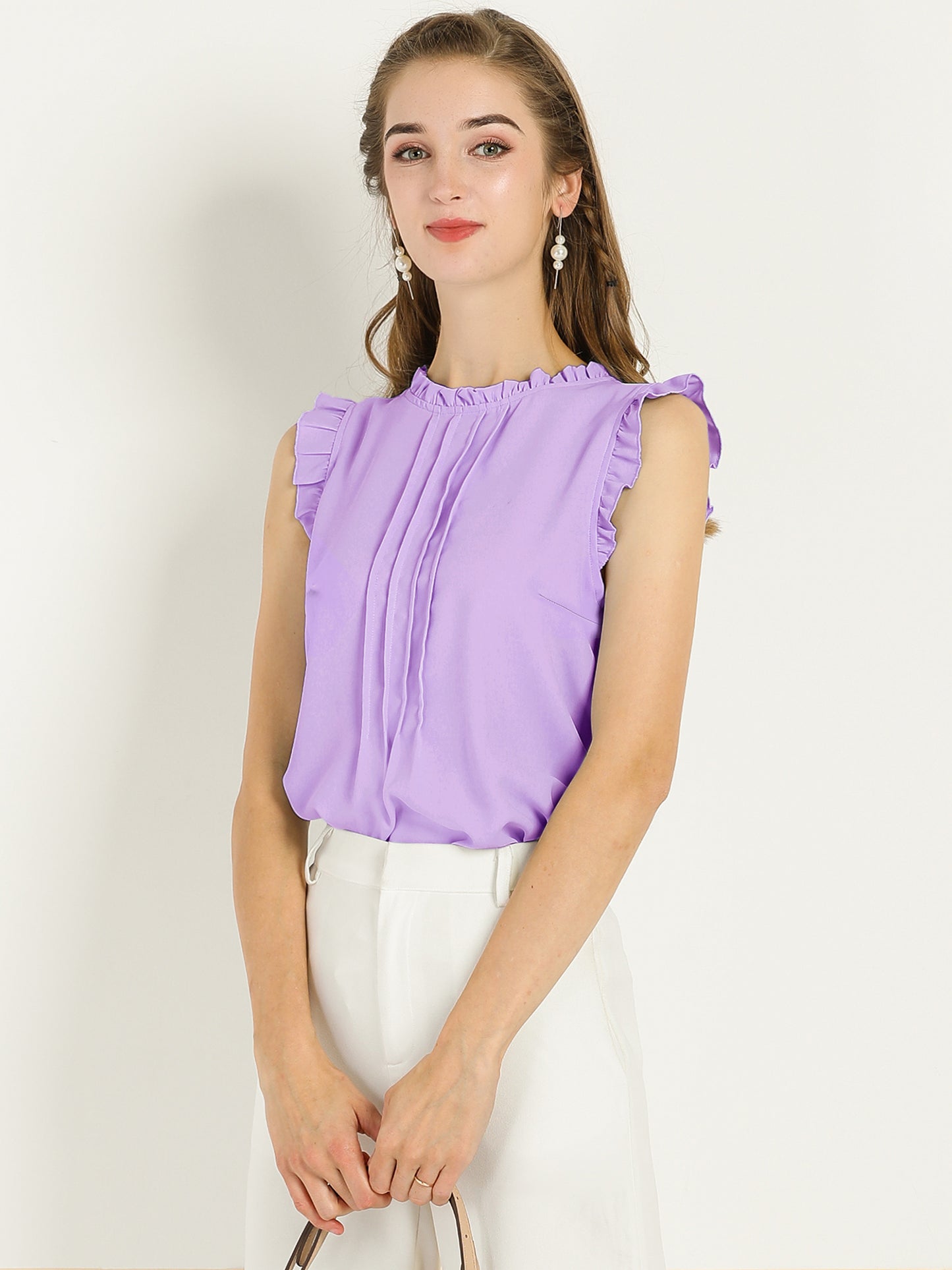 Women's Business Casual Sleeveless Ruffle Blouse Top