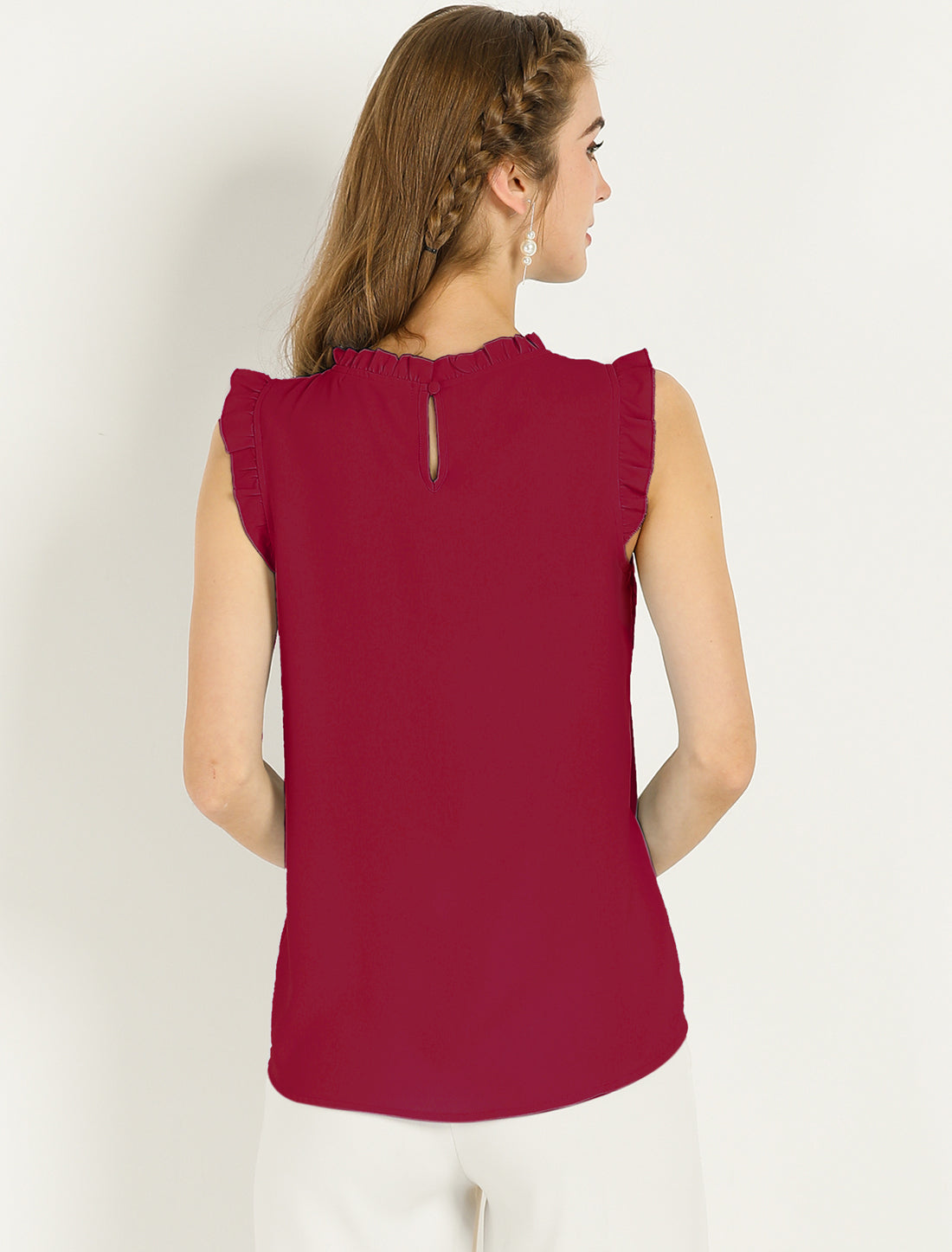Women's Business Casual Sleeveless Ruffle Blouse Top