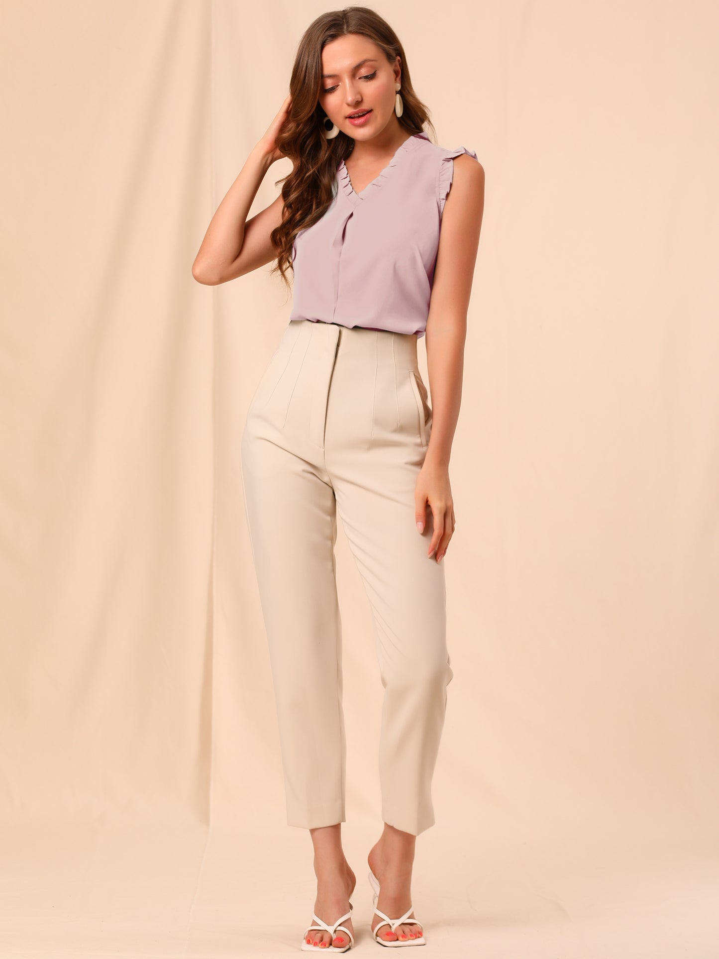 Women's Ruffled Sleeveless Blouse Work Business Top