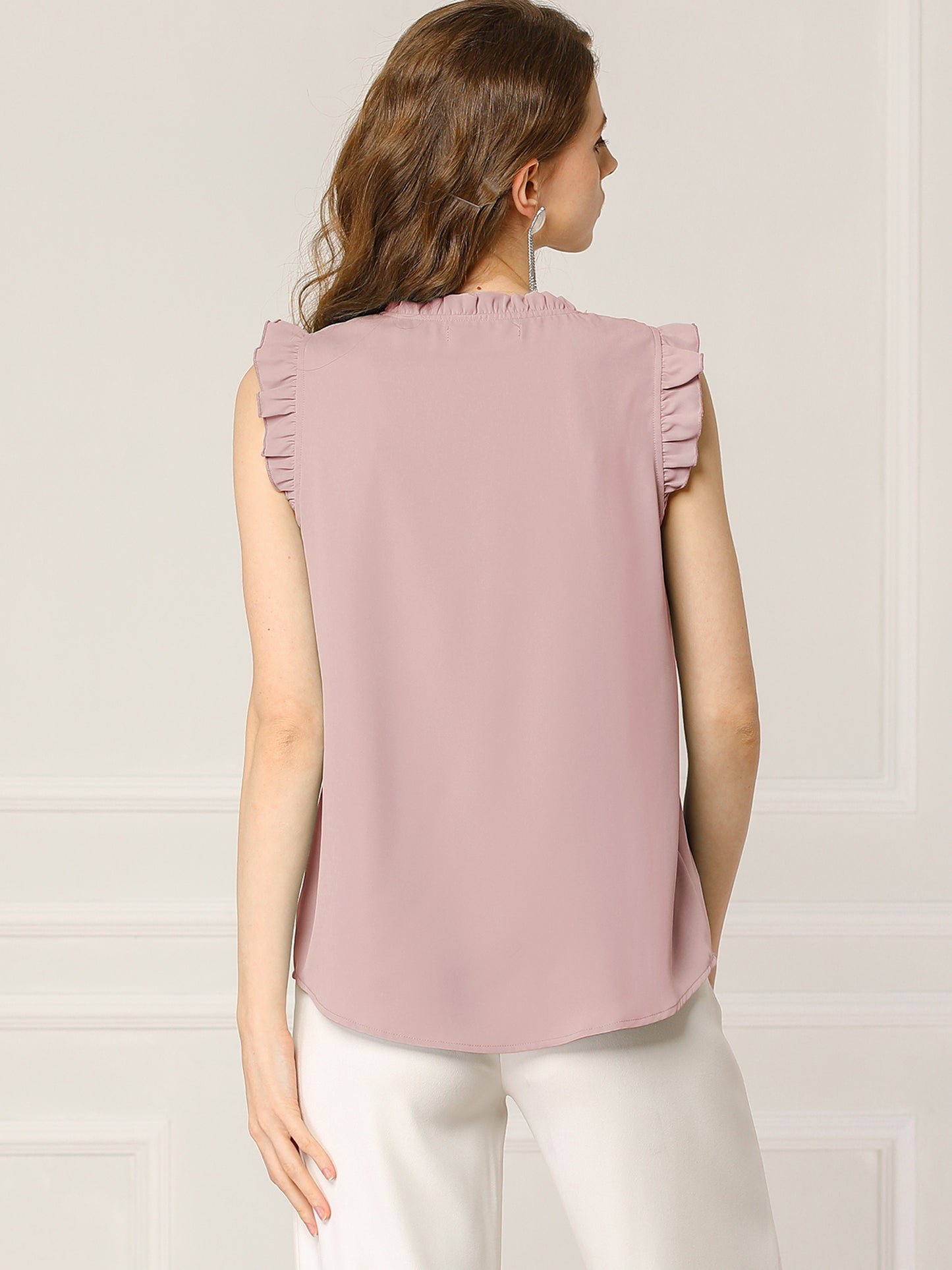 Women's Ruffled Sleeveless Blouse Work Business Top