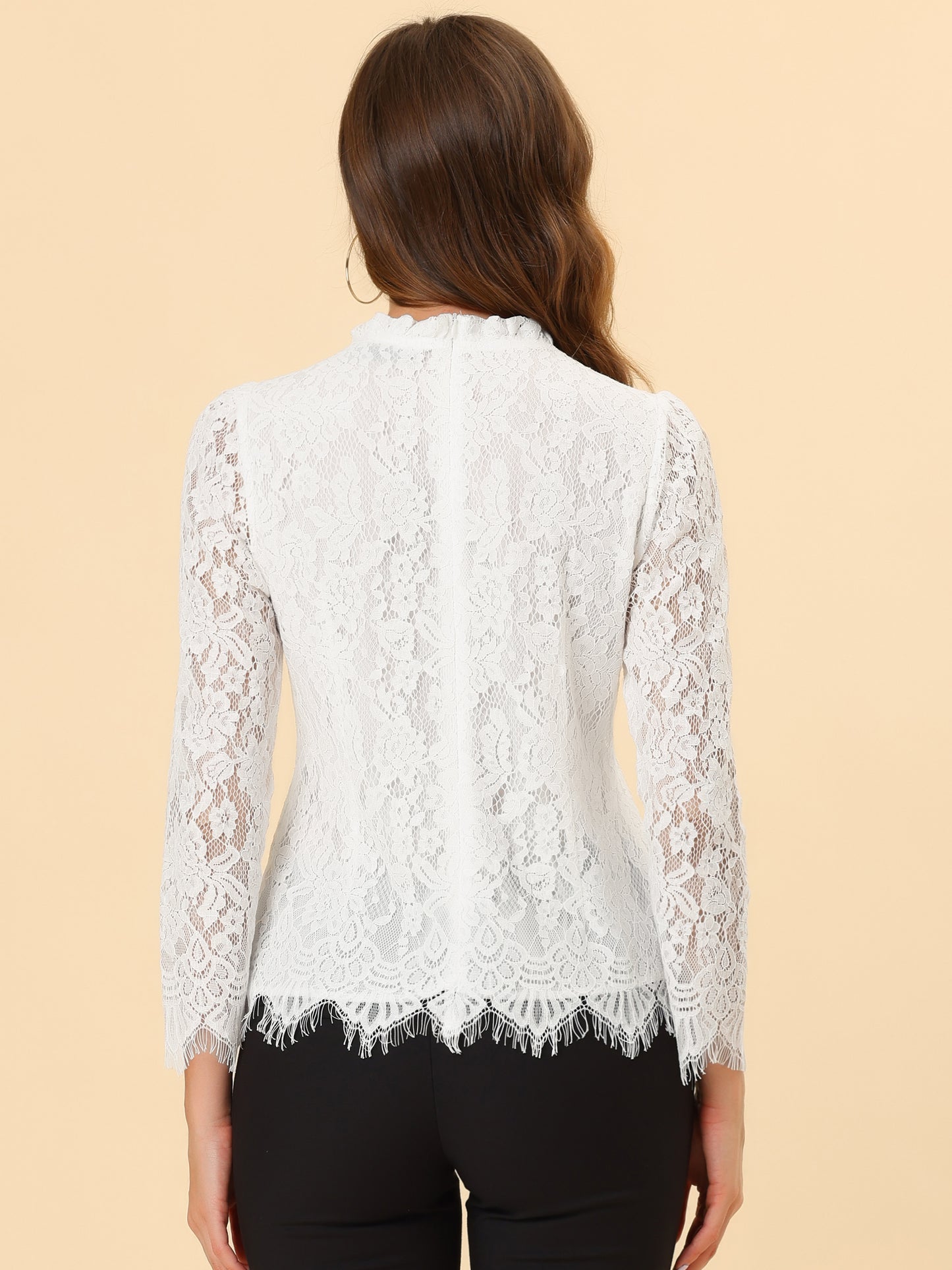 Women's Long Sleeve Lace Top Dressy Elegant Peplum Blouse Shirt (Available in Plus Size)