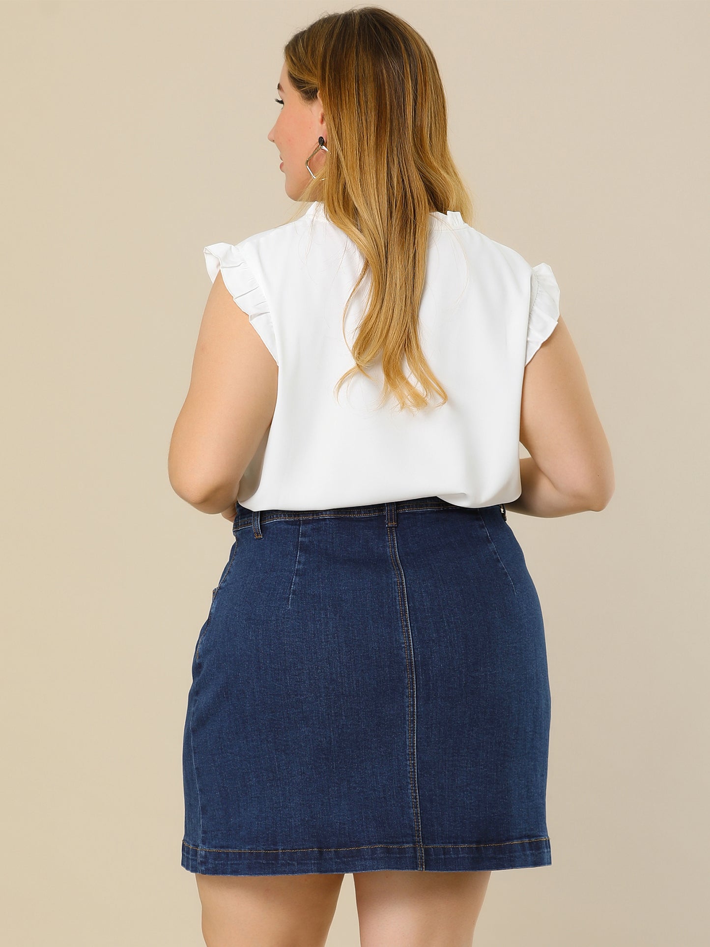 Women's Plus Size Denim Skirts Mini Button Side Pocket A Line Casual Summer Jean Skirt