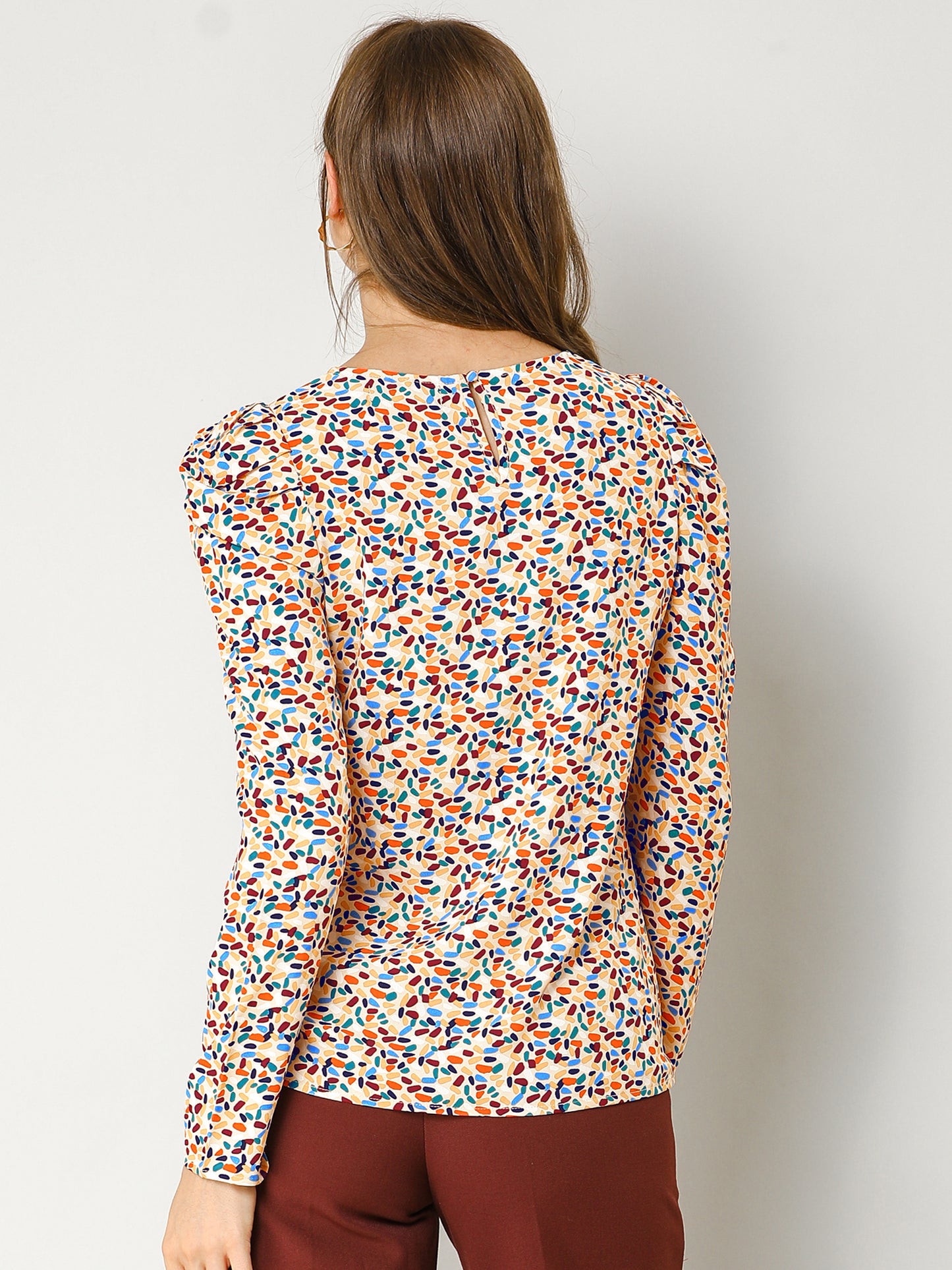 Women's Puff Long Sleeve Round Neck Puffy Chiffon Blouse Top