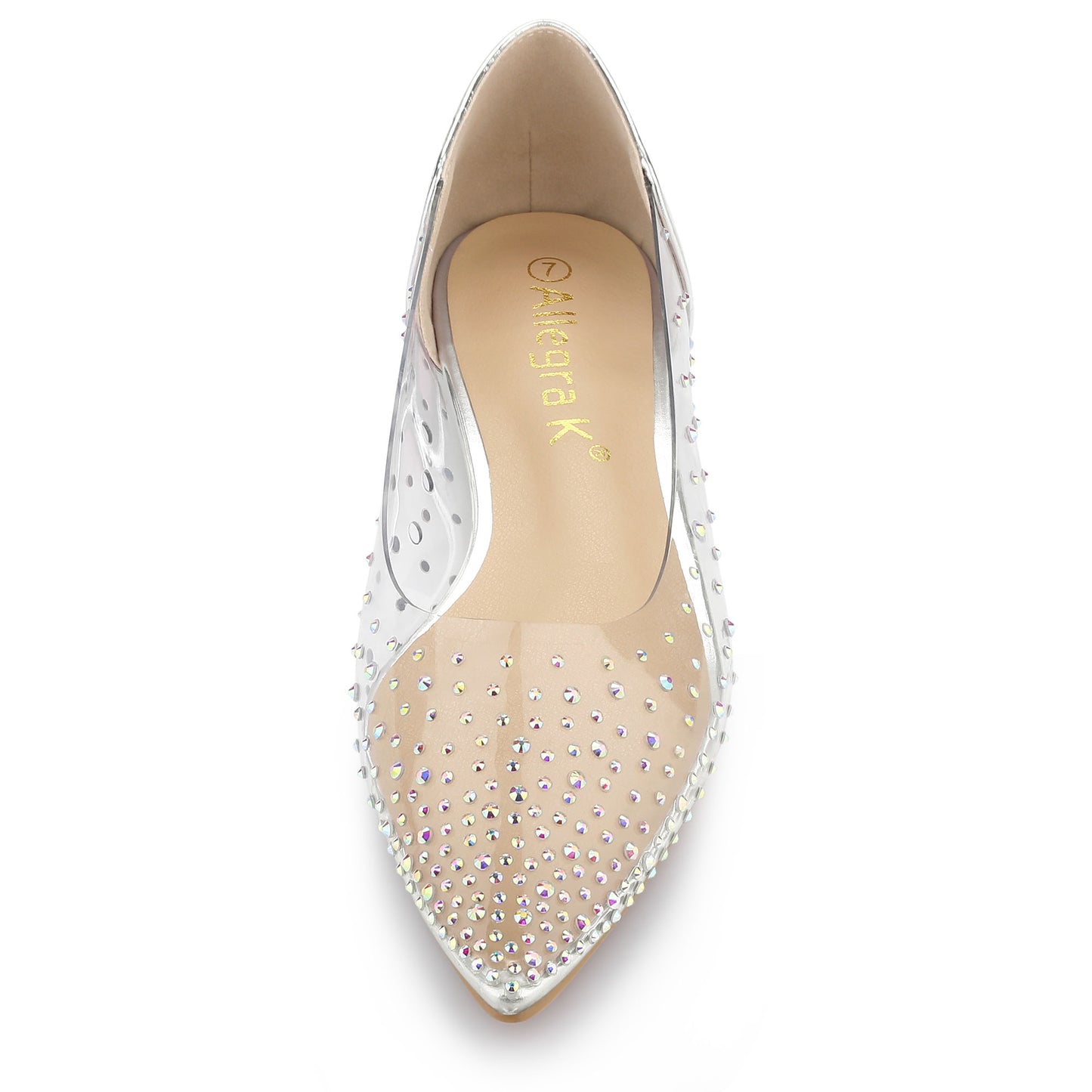Bailarinas con punta puntiaguda y diamantes de imitación transparentes para mujer
