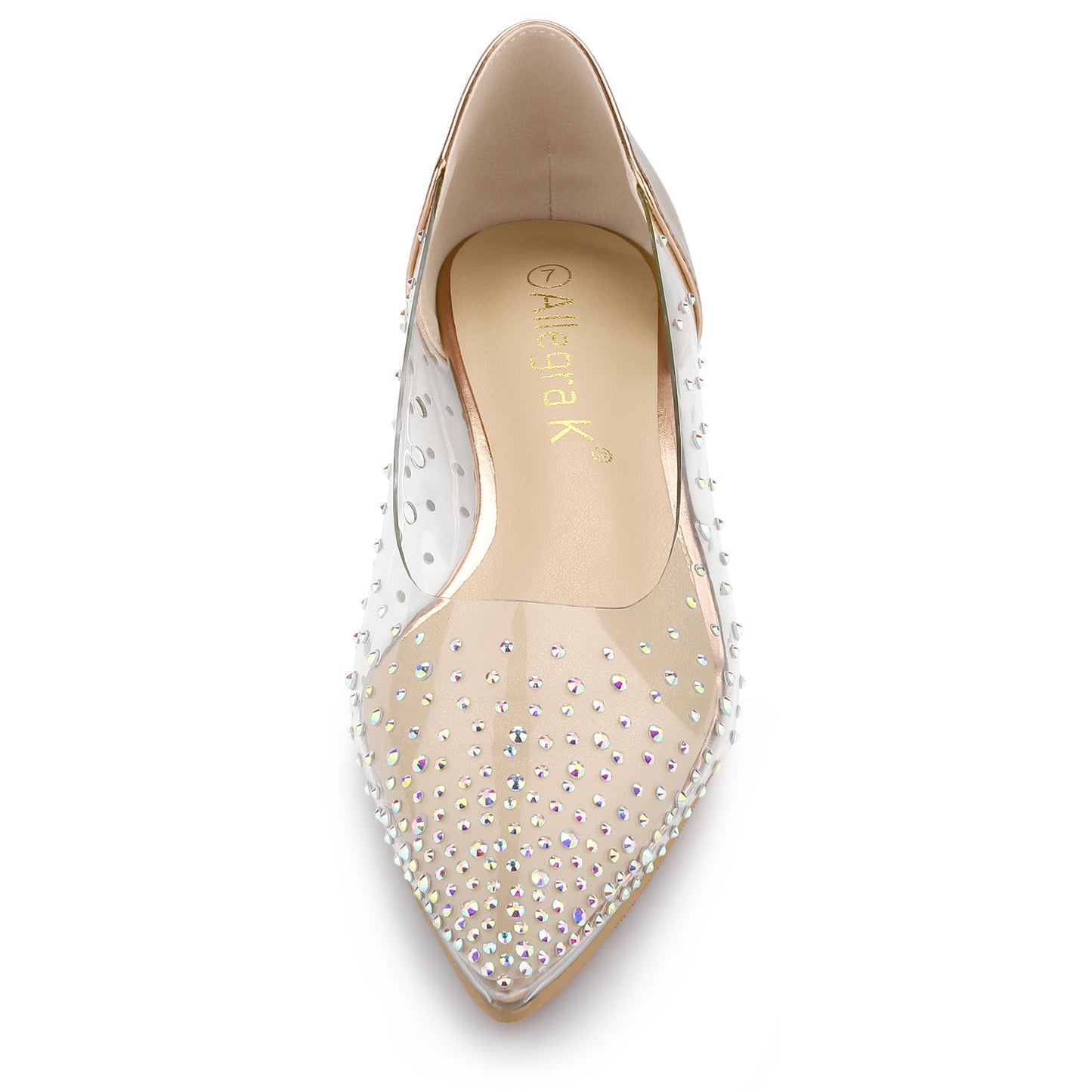 Bailarinas con punta puntiaguda y diamantes de imitación transparentes para mujer