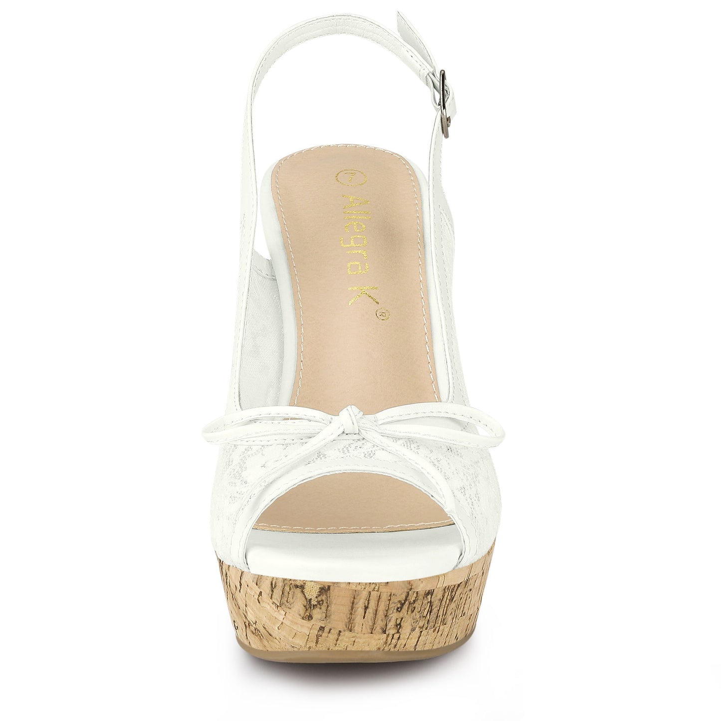 Sandalias de cuña con plataforma y lazo de encaje para mujer color mostaza