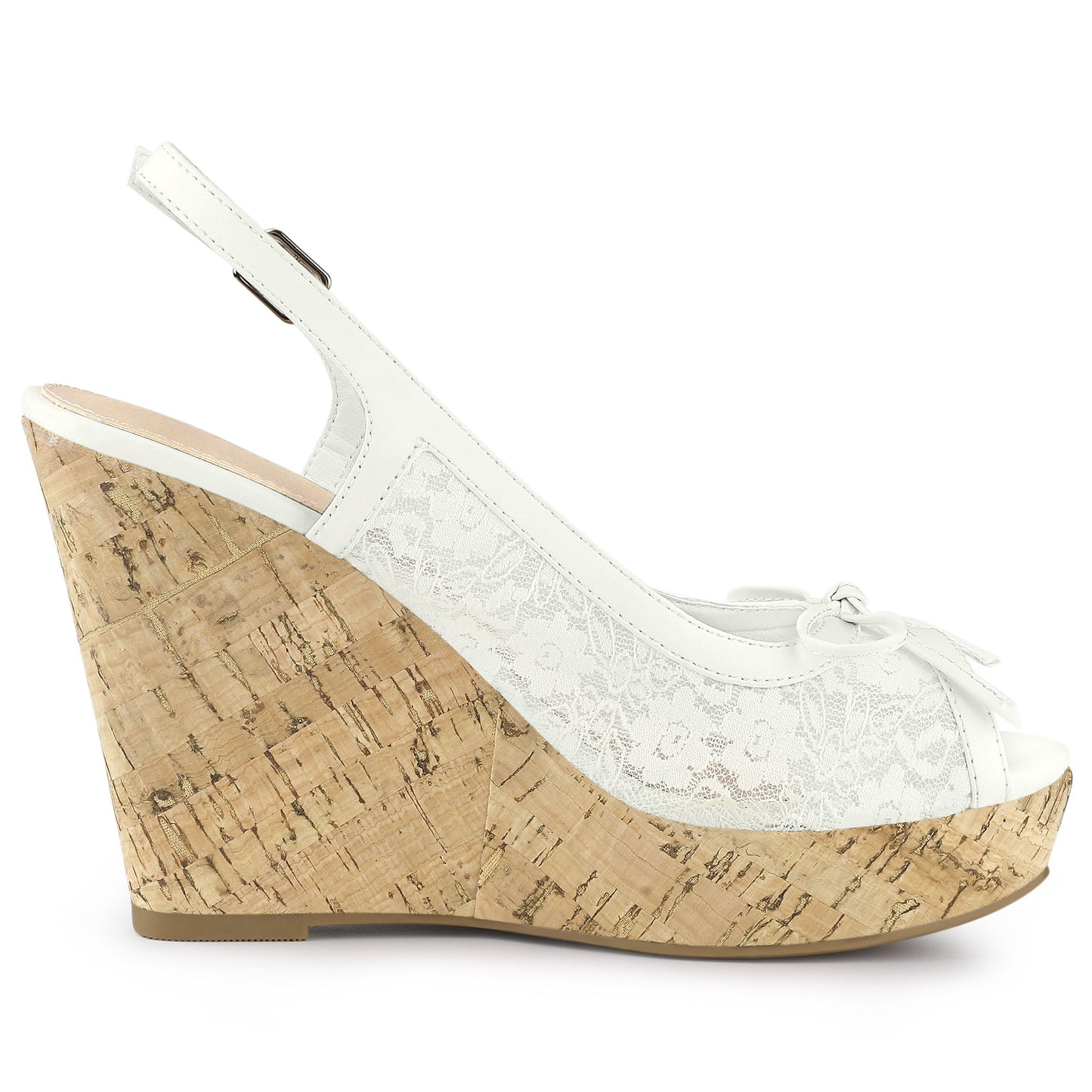Sandalias de cuña con plataforma y lazo de encaje para mujer color mostaza