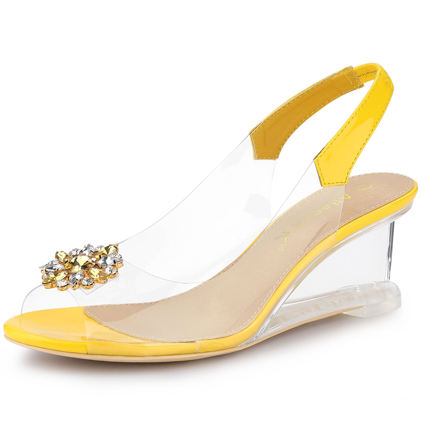 Women's Peep Toe Rhinestone Clear Wedges Heels Sandals