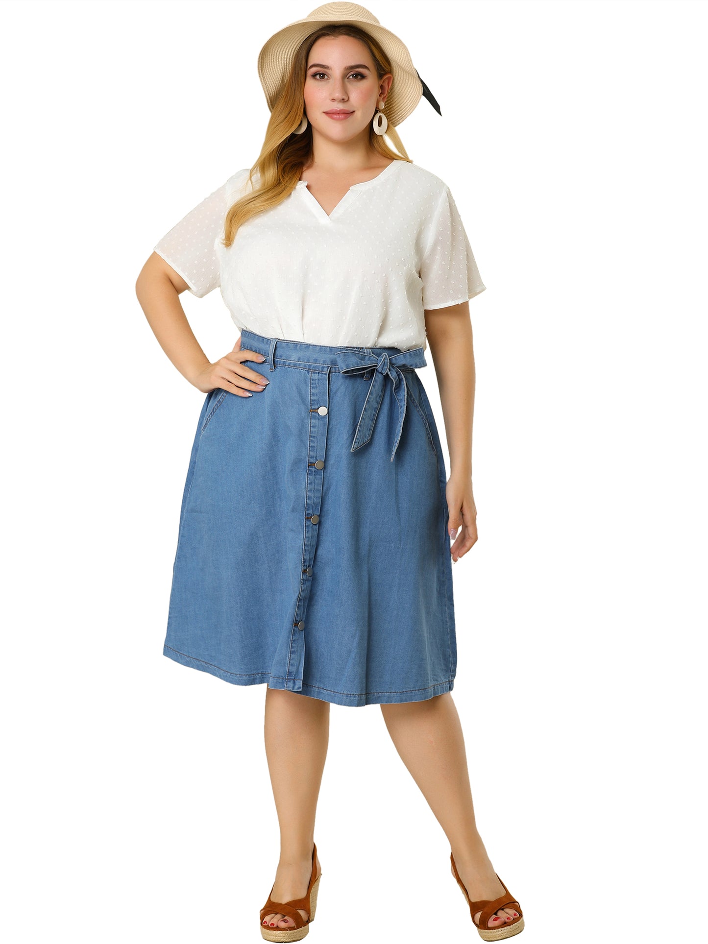 Women Plus Size Summer Top Swiss Dots Notched Neck Short Sleeve Blouse