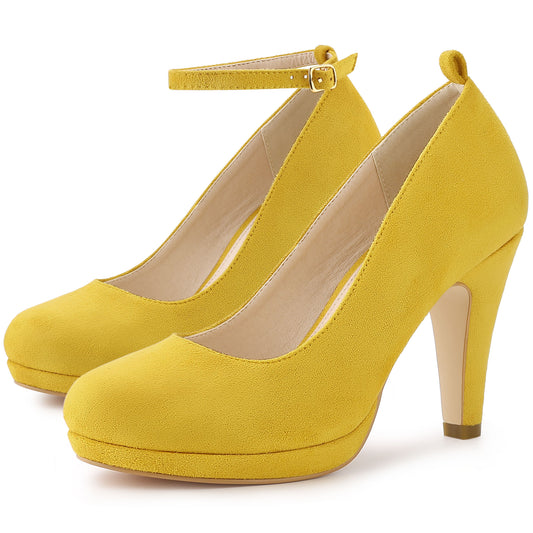 Women's Round Toe Stiletto Heels Ankle Strap Pumps