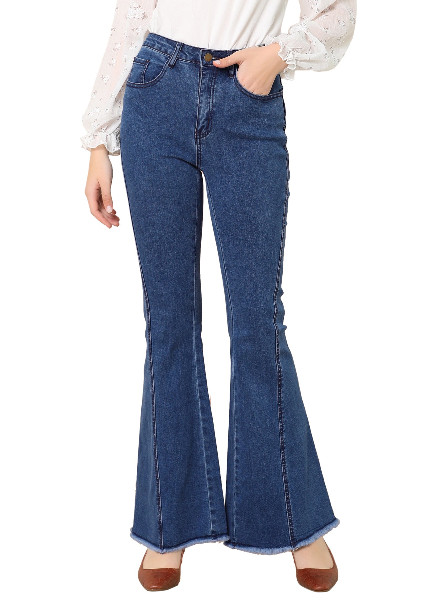 Vaqueros acampanados vintage de los años 70 para mujer, de cintura alta, elásticos, de mezclilla, pantalones de campana
