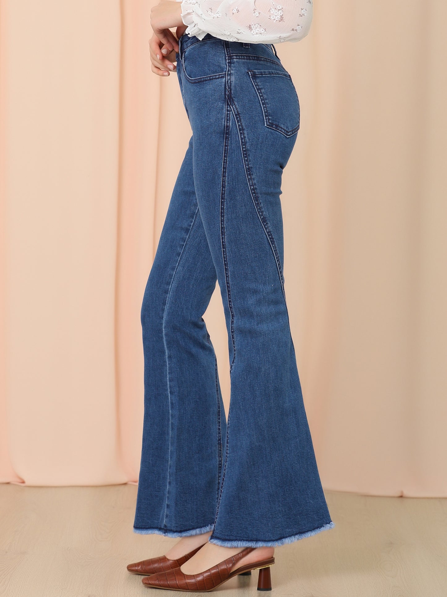 Vaqueros acampanados vintage de los años 70 para mujer, de cintura alta, elásticos, de mezclilla, pantalones de campana