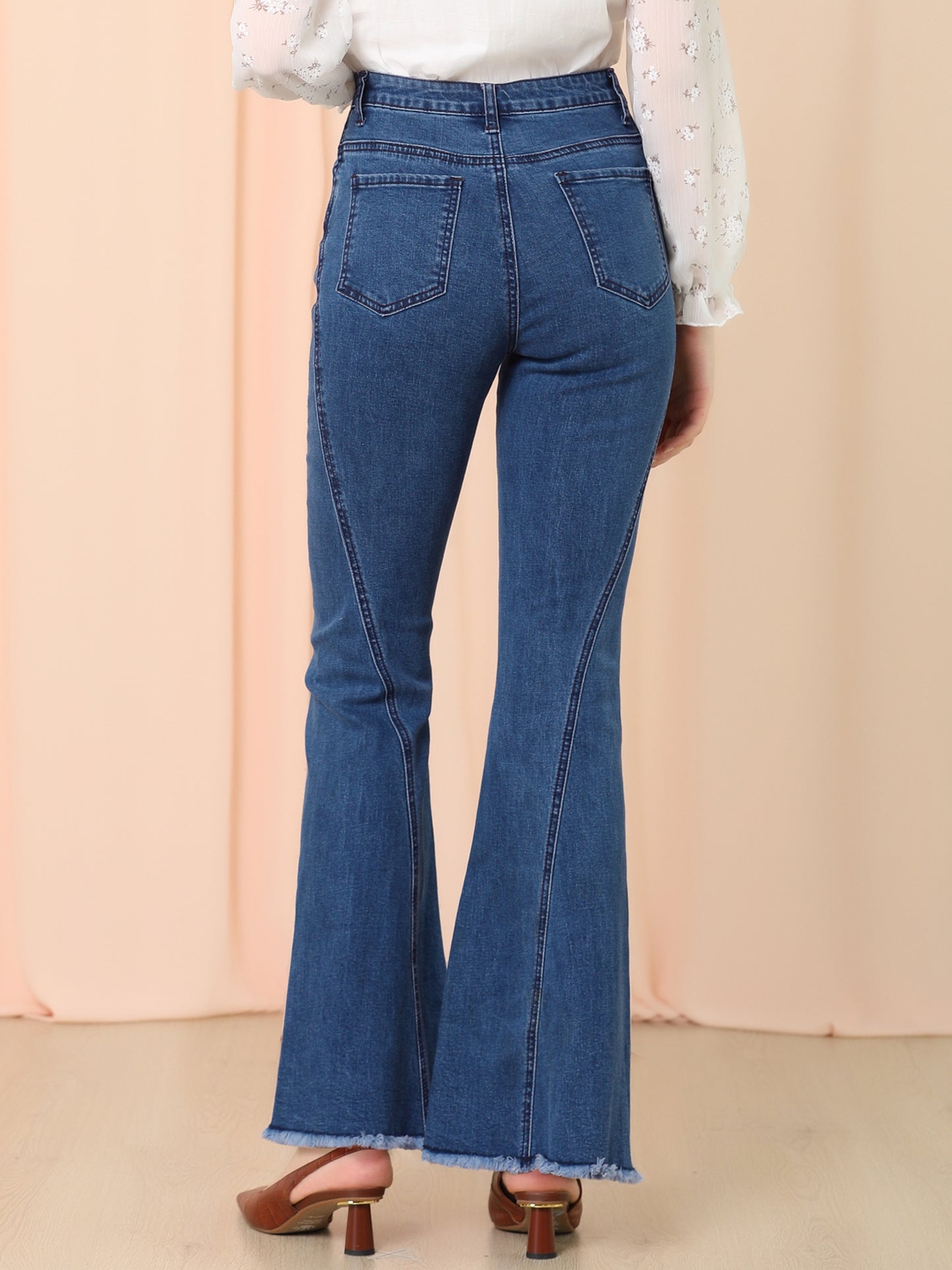 Vaqueros acampanados vintage de los años 70 para mujer, de cintura alta, elásticos, de mezclilla, pantalones de campana