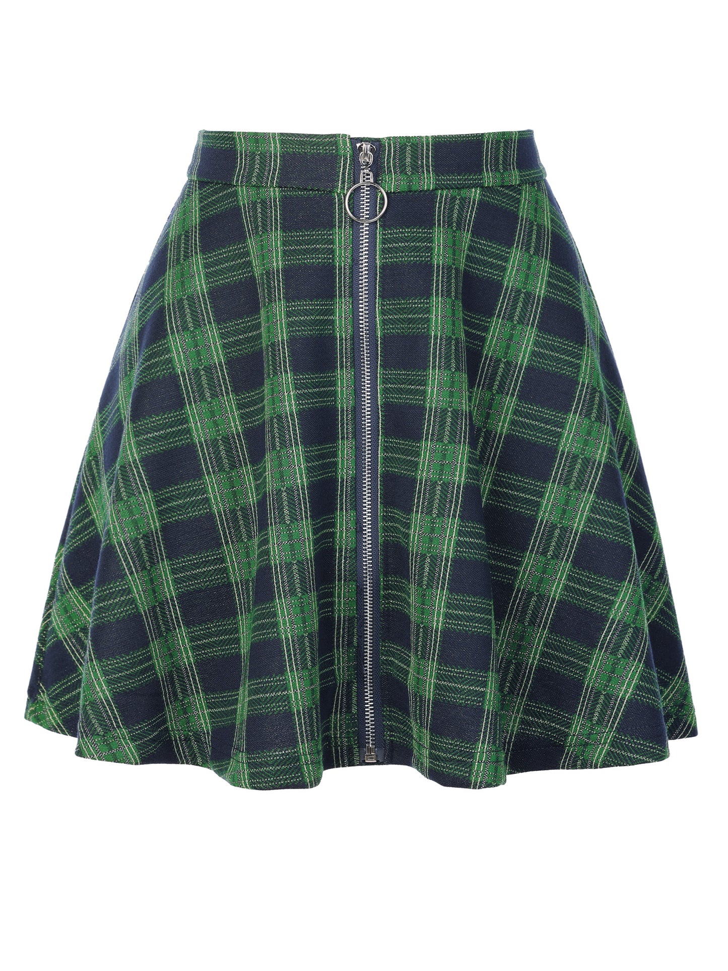 Minifalda acampanada informal de cintura alta con diseño a cuadros para mujer, con cremallera y corte A