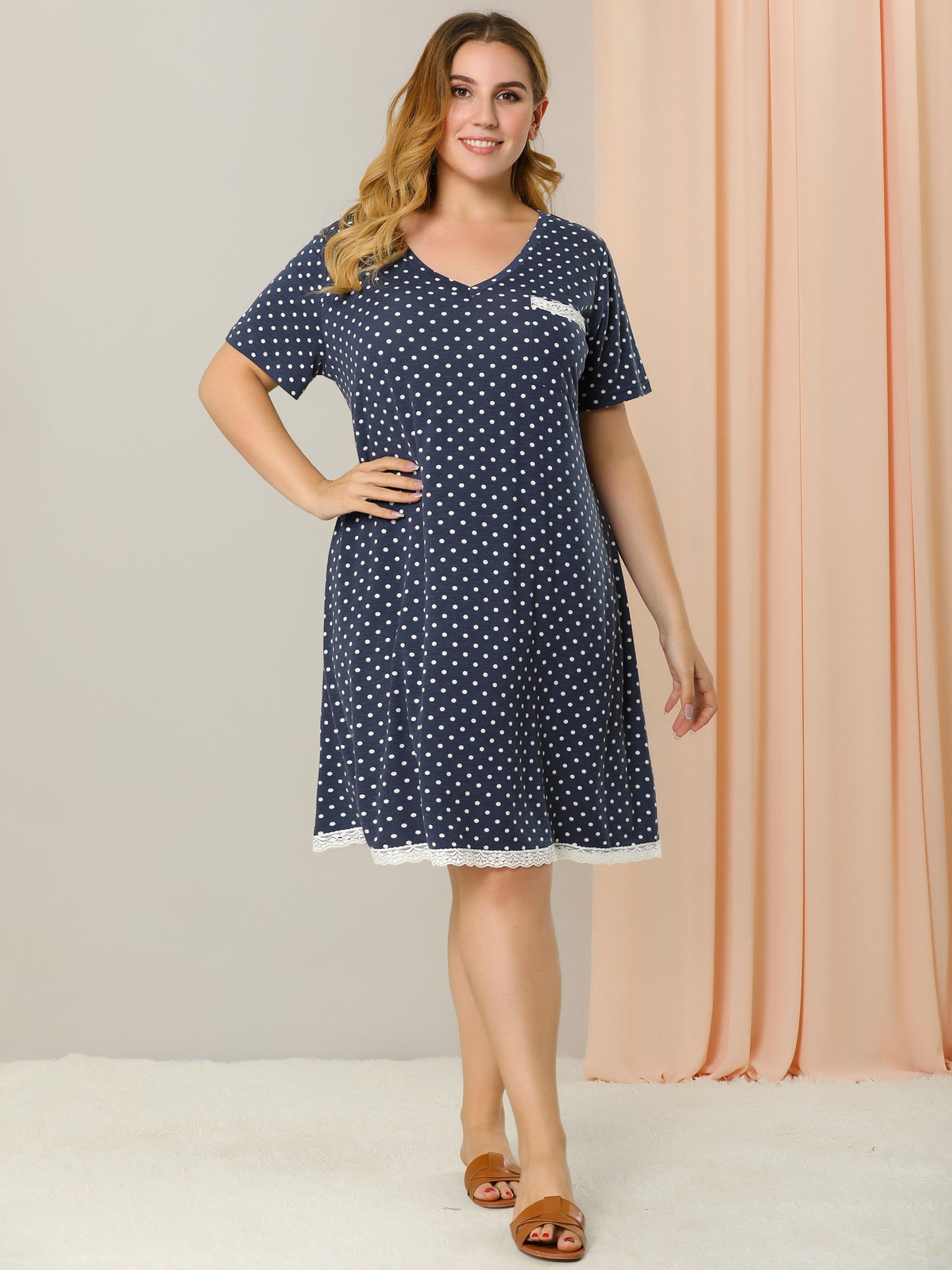 Women's Plus Size Nightgown Sleepwear Sleepshirt Short Sleeve Lace Trim Nightshirt Pajama Dress