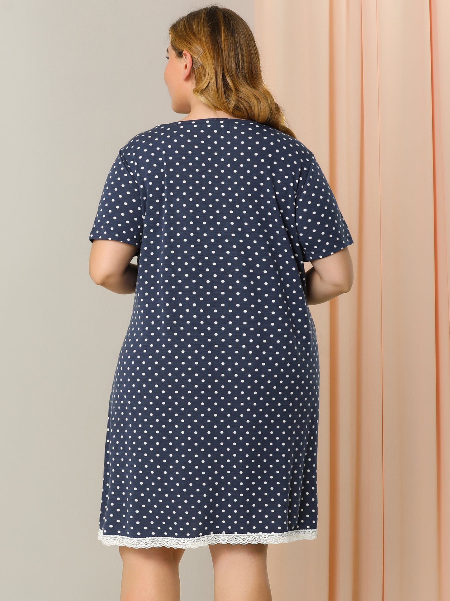 Women's Plus Size Nightgown Sleepwear Sleepshirt Short Sleeve Lace Trim Nightshirt Pajama Dress