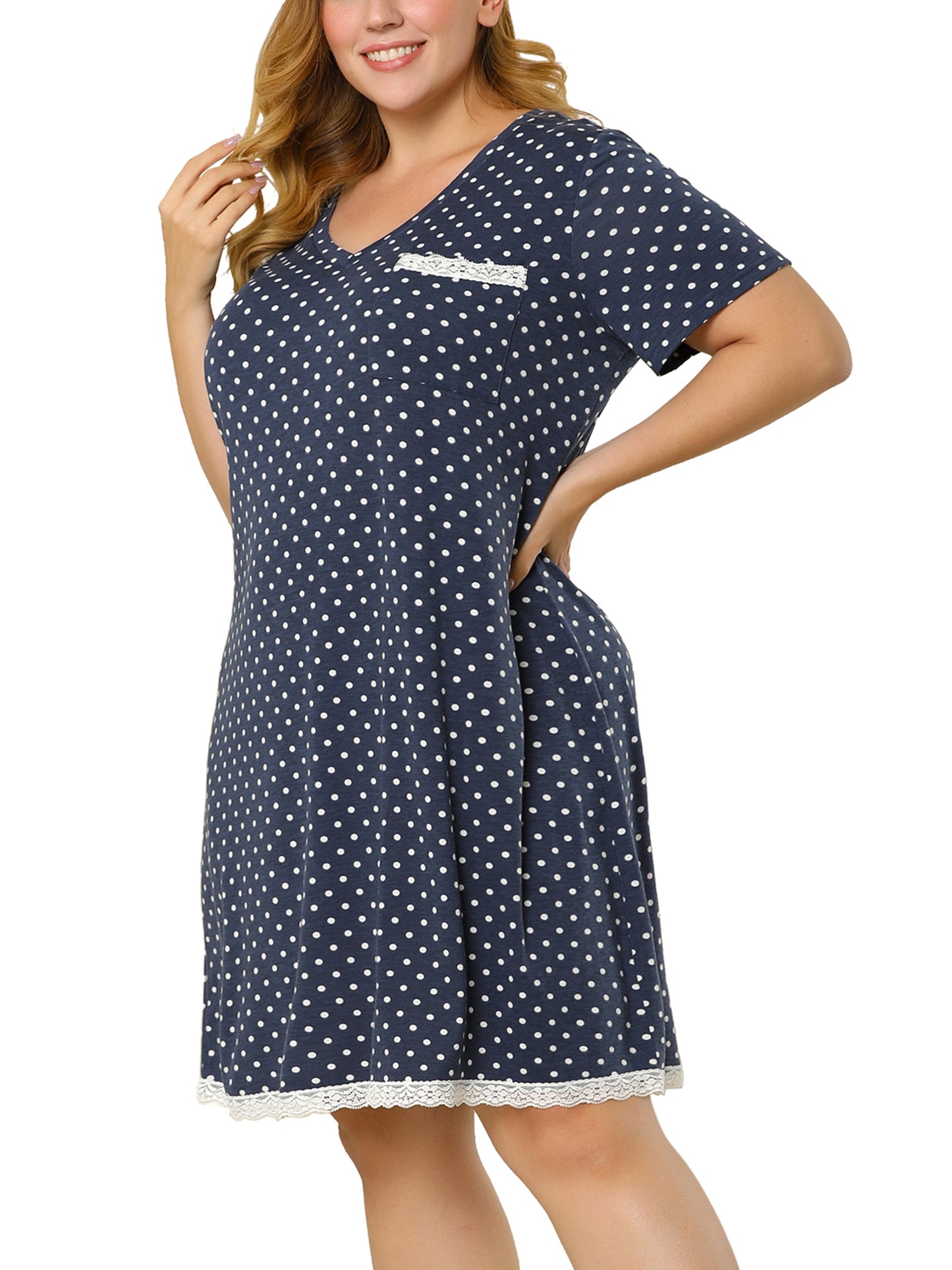 Women's Plus Size Nightgown Sleepwear Sleepshirt Short Sleeve Lace Trim Nightshirt Pajama Dress