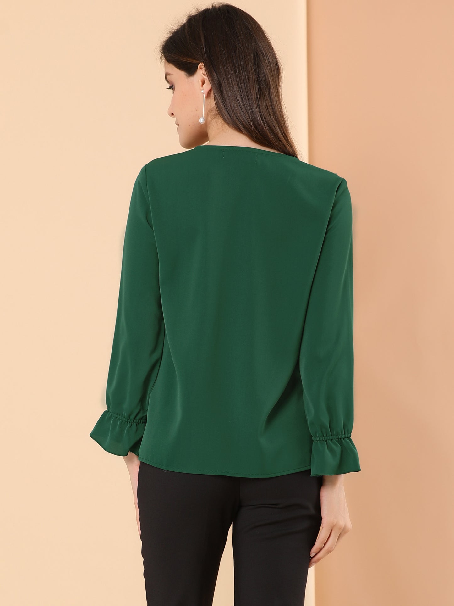 Women's Ruffle Blouse Elegant V Neck Long Sleeve Casual Dressy Top (Available in Plus Size)