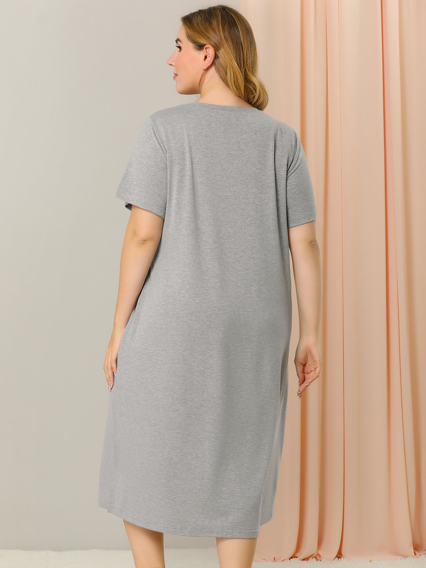Women's Plus Size Nightgowns Pajama Dress Cute Cat Loose Loungewear with Pockets