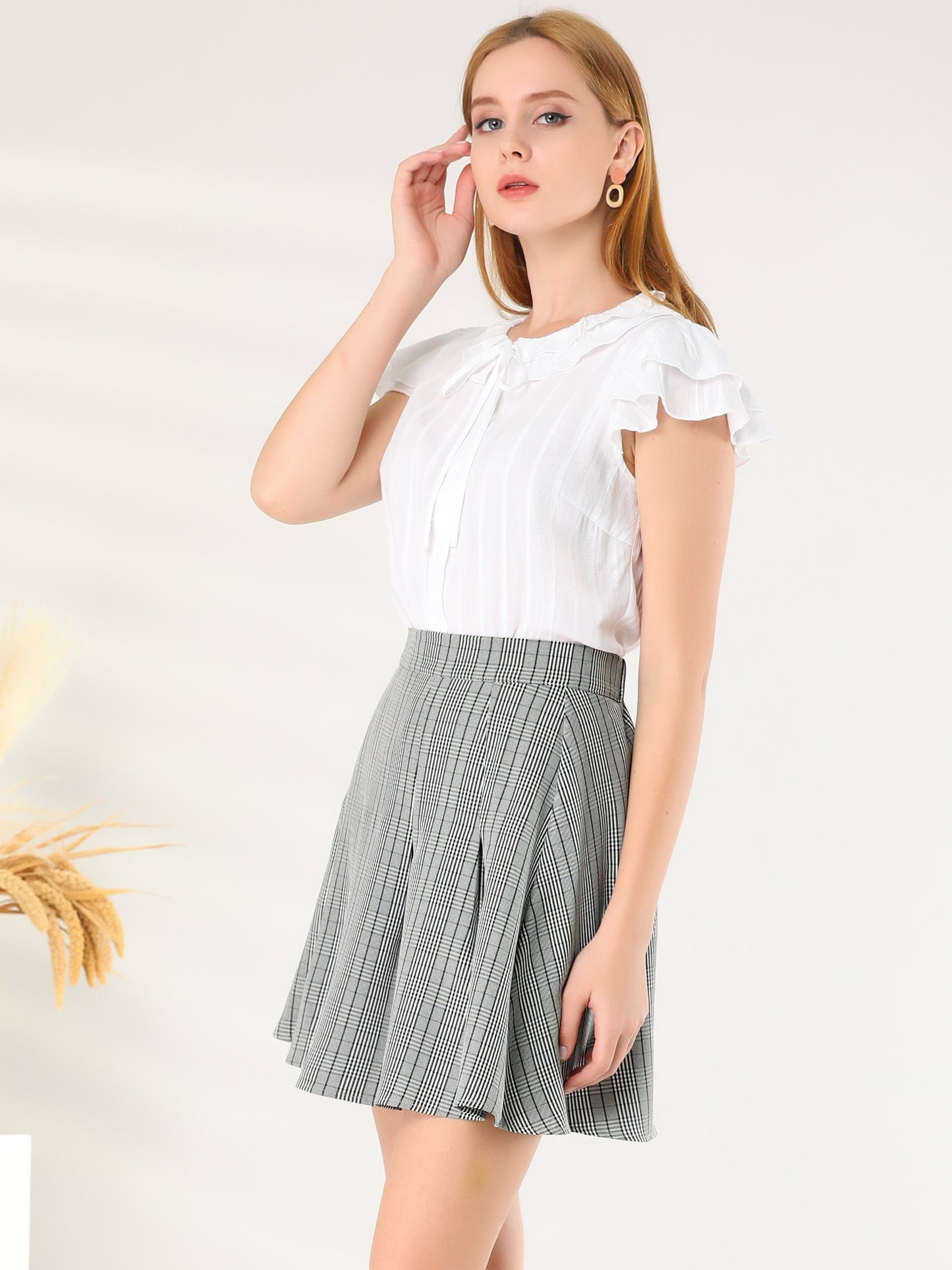 Women's Plaid Pleated Skirt Check A Line High Waist Work Mini Skirt