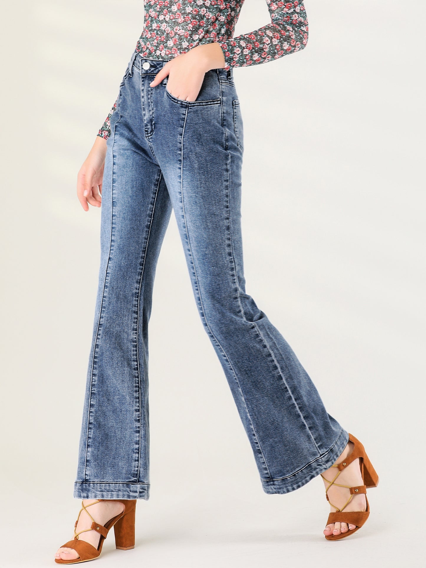Pantalones vaqueros acampanados de cintura alta para mujer, pantalones vaqueros elásticos retro de mezclilla, pantalones vaqueros de campana