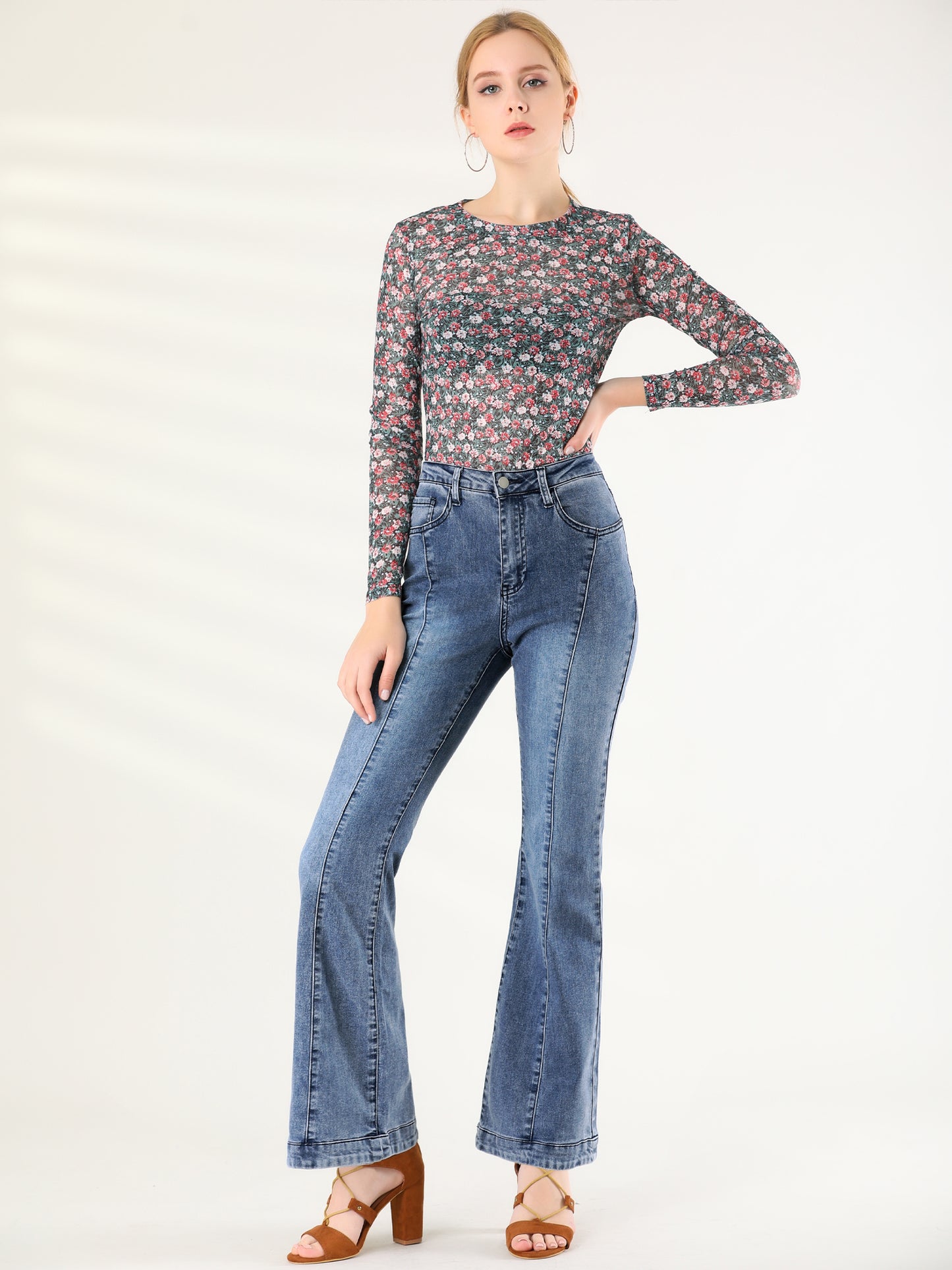 Pantalones vaqueros acampanados de cintura alta para mujer, pantalones vaqueros elásticos retro de mezclilla, pantalones vaqueros de campana