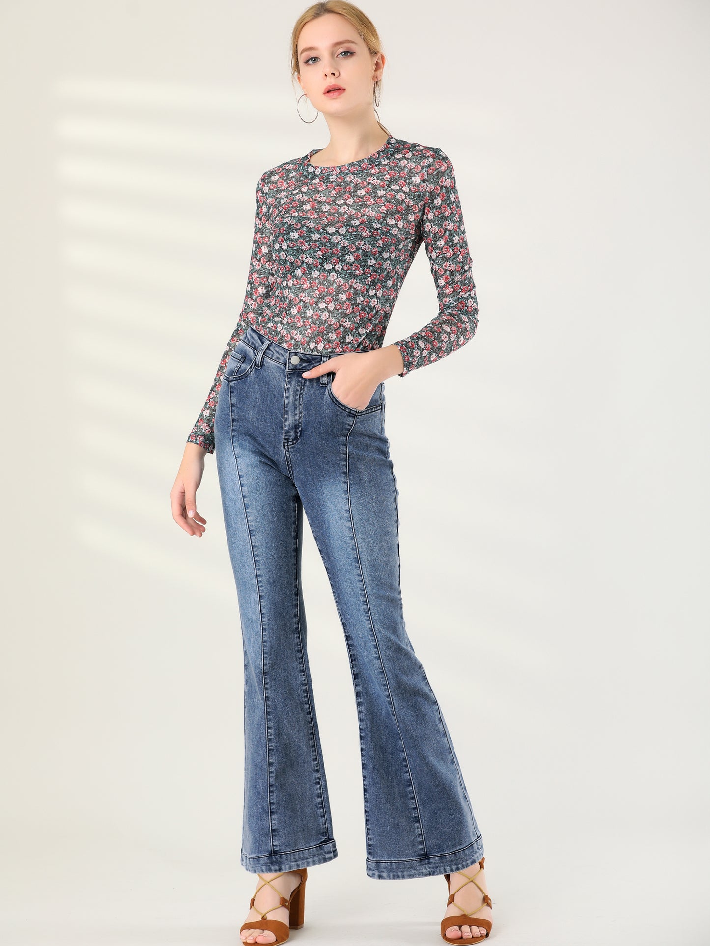 Pantalones vaqueros acampanados de cintura alta para mujer, pantalones vaqueros elásticos retro de mezclilla, pantalones vaqueros de campana