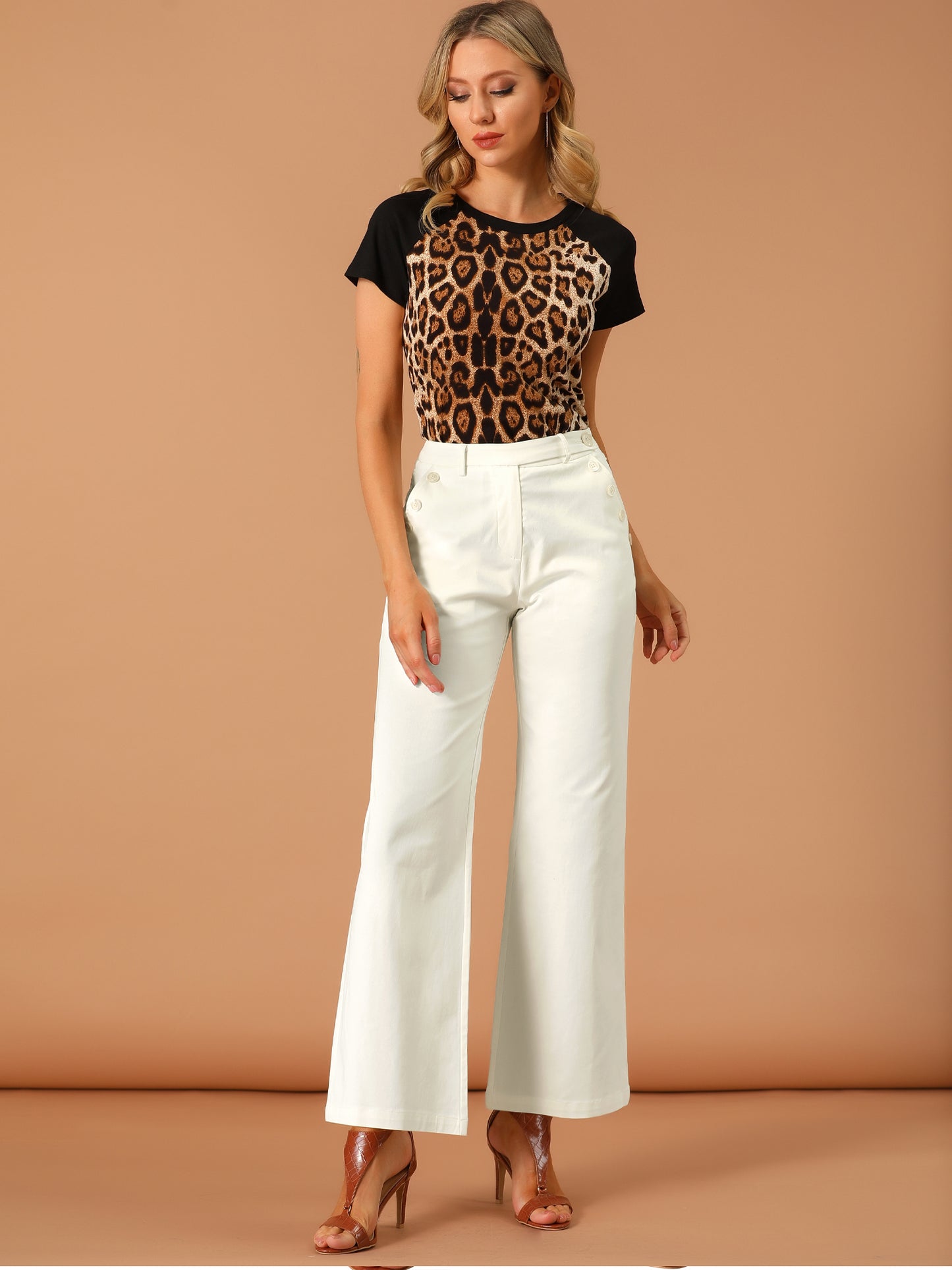 Pantalones largos acampanados de cintura alta para mujer, elegantes pantalones de trabajo