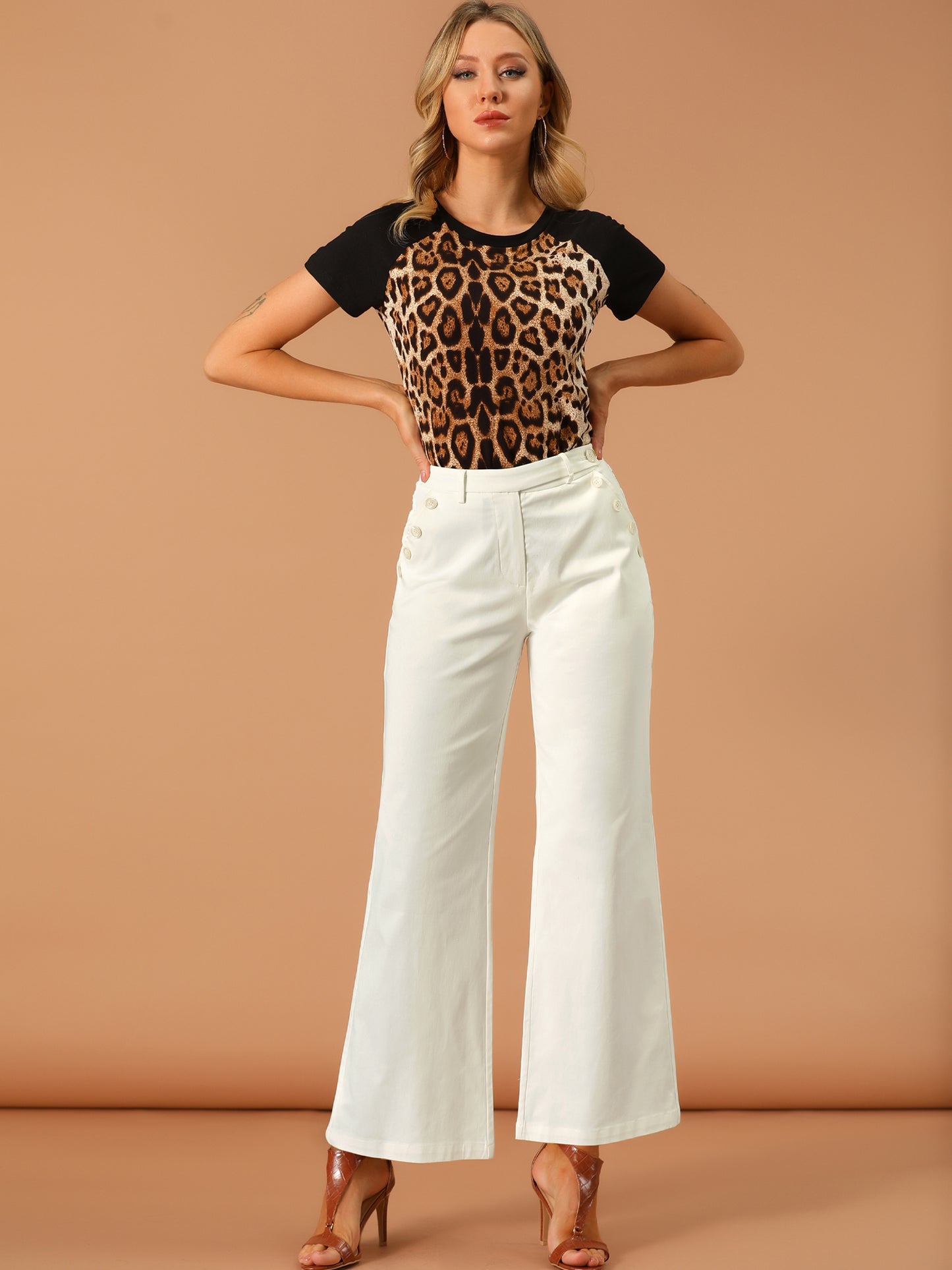 Pantalones largos acampanados de cintura alta para mujer, elegantes pantalones de trabajo