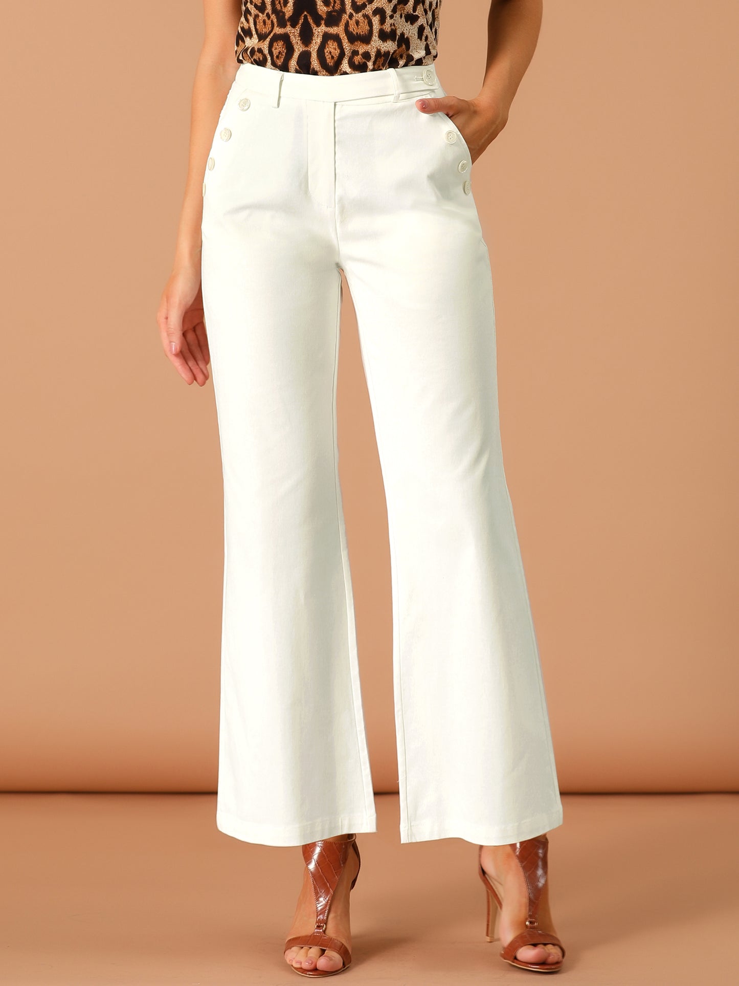 Pantalones largos acampanados de cintura alta para mujer, elegantes pantalones de trabajo