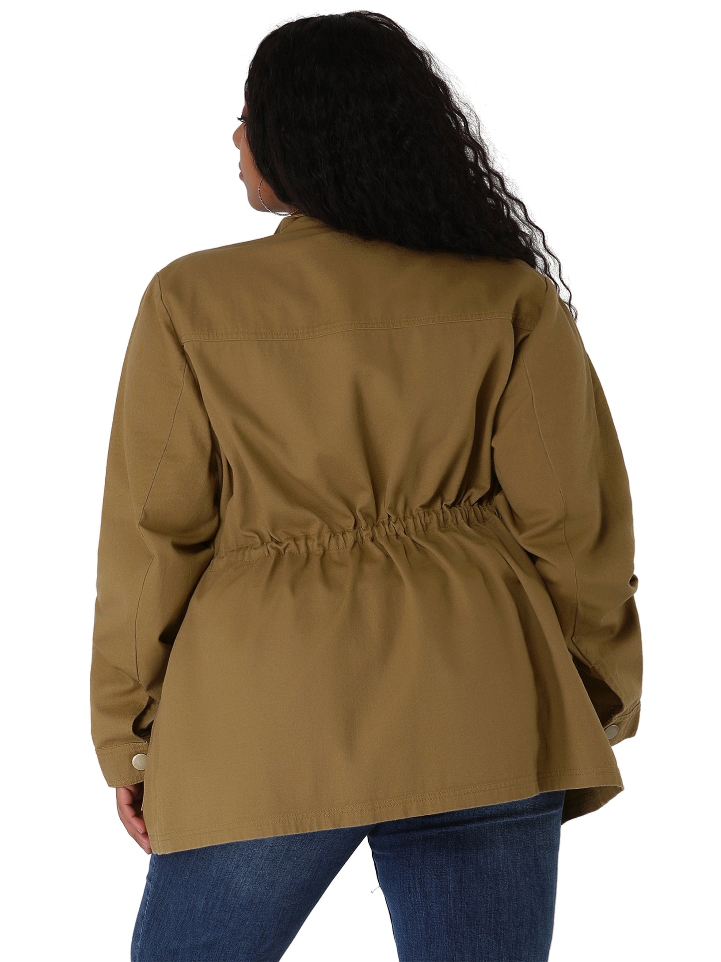 Women's Plus Size Jackets Lightweight Anorak Drawstring Utility Jacket with Pockets