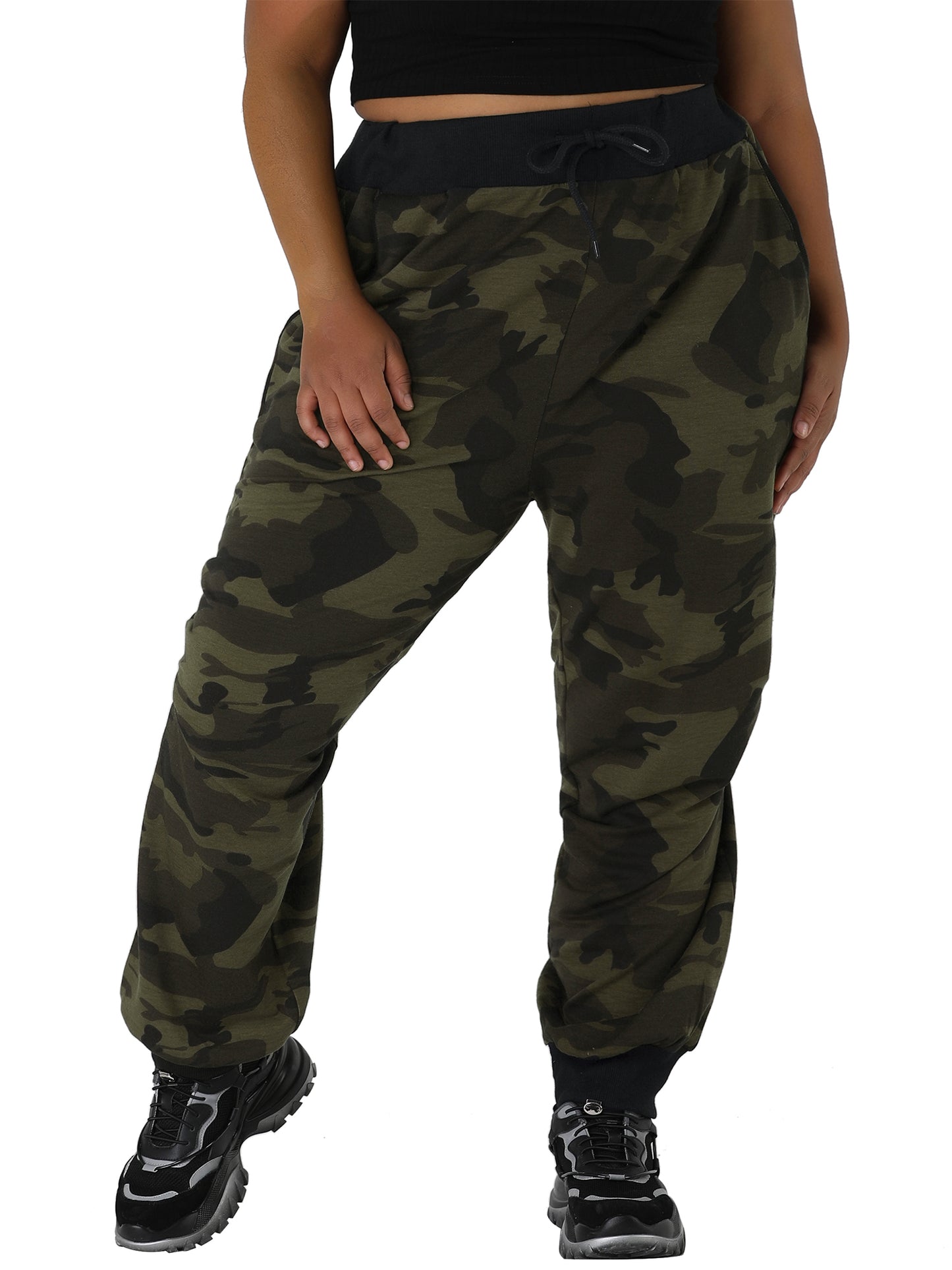 Women Plus Size Drawstring Waist Contrast Color Jogger Pants