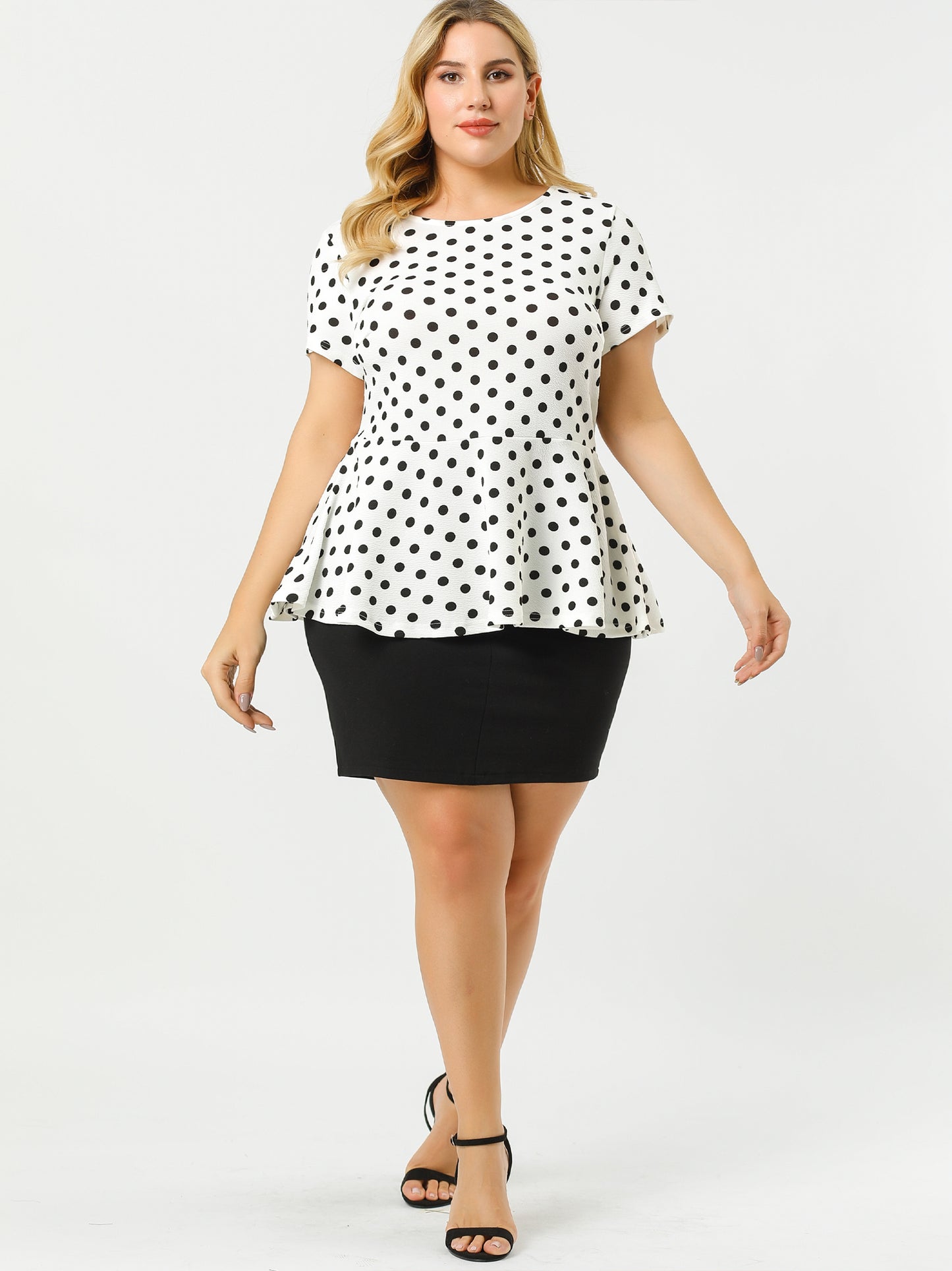 Women's Plus Size Short Sleeve Polka Dots Peplum Top