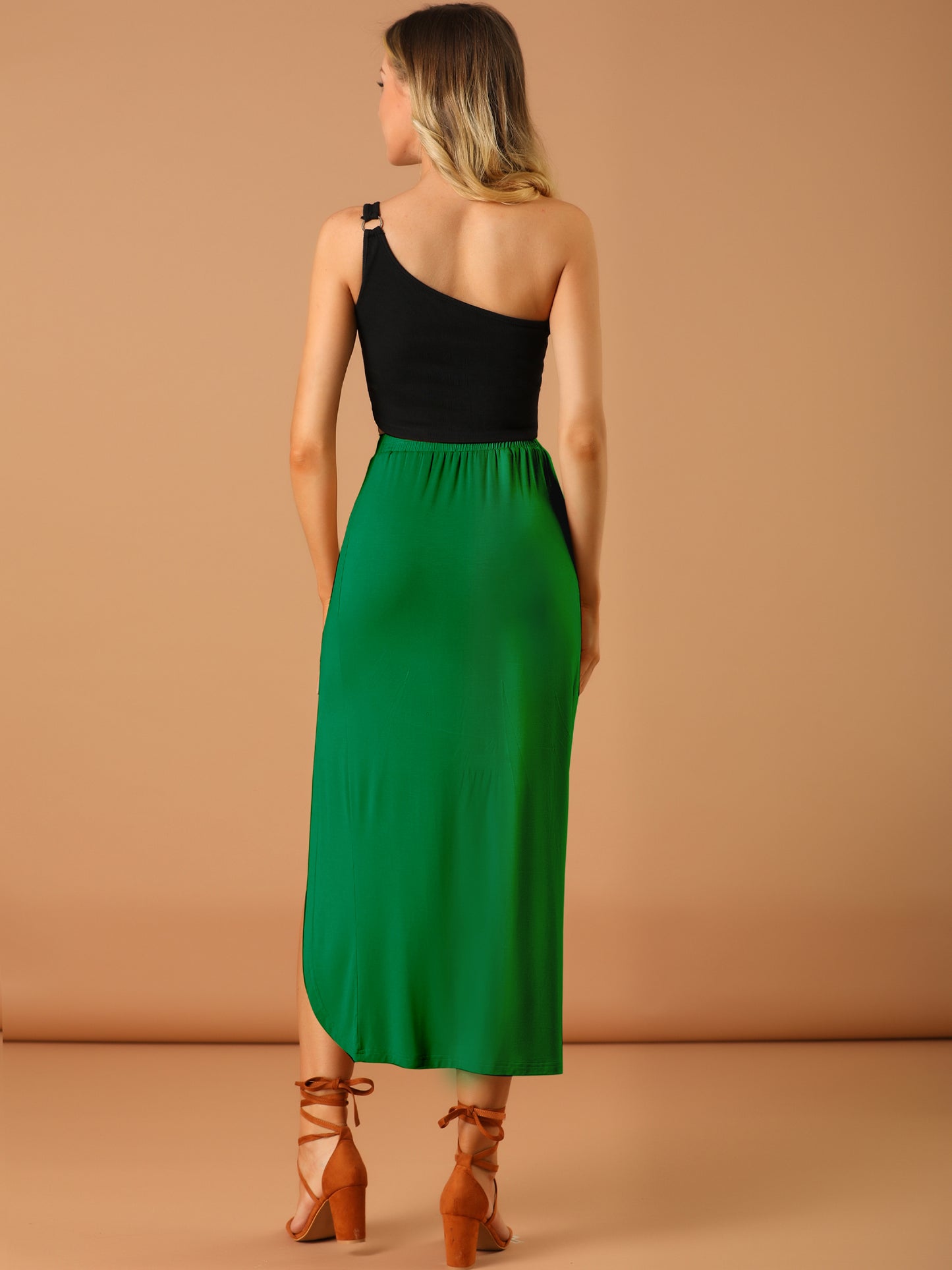 Women's Ruched Split High Waist Summer Long Maxi Skirt