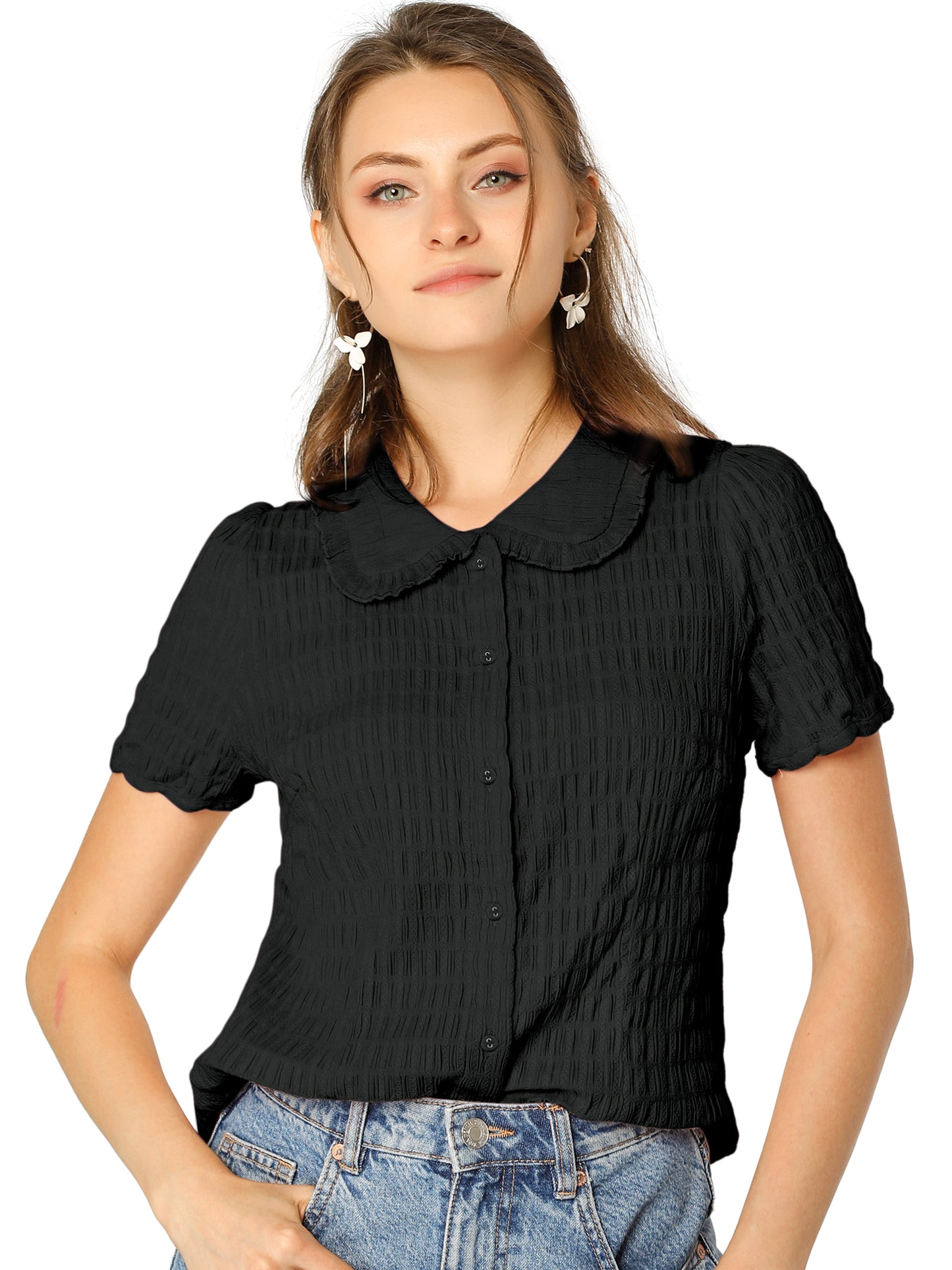 Women's Sweet Peter Pan Collar Button Down Shirt